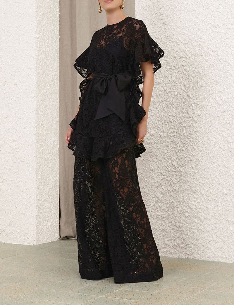 Zimmermann oc11z0226 Crush Lace Frill Tunic Dress In Black Size M / US 6-8 / IT 42-44 - 3 Thumbnail