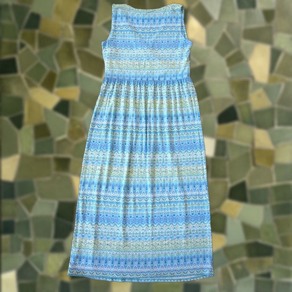 J. Jill J.Jill Rayon Stretch Blue Green Yellow Chevron V-Neck Long Maxi Tank Sun Dress S Size S / US 4 / IT 40 - 1 Thumbnail