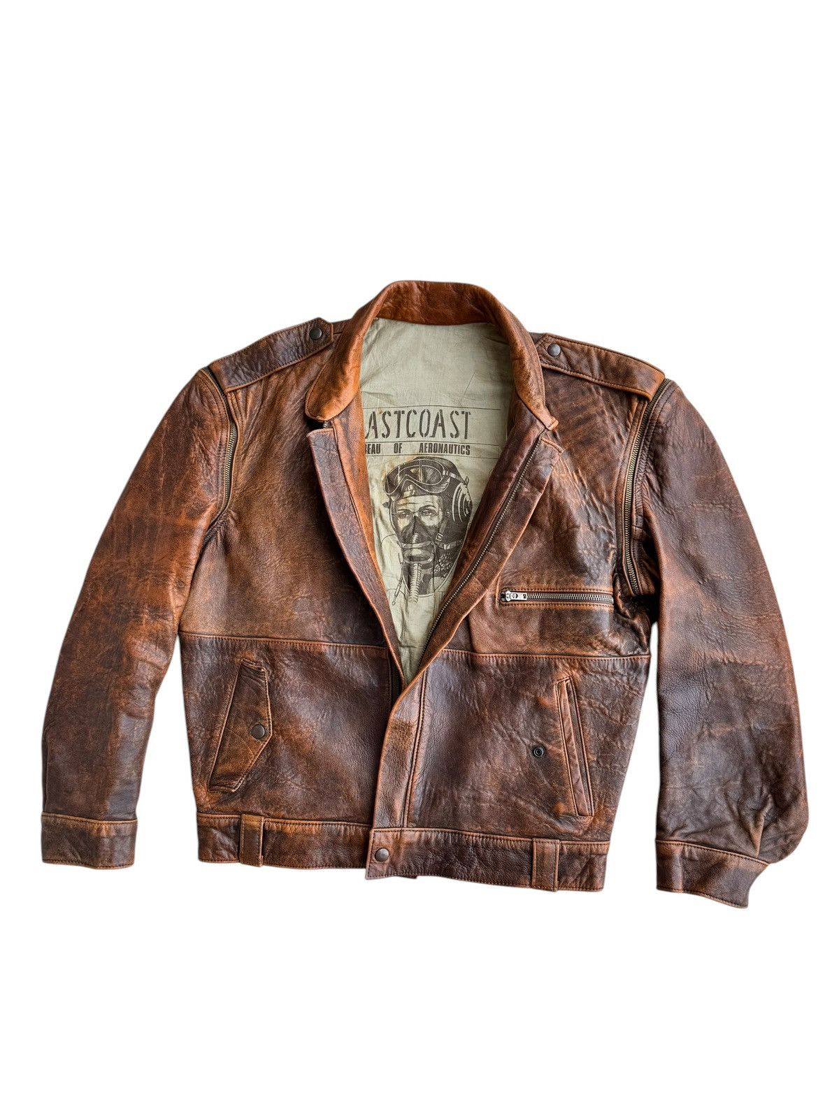 Avirex Vintage Distressed Undbranded Leather Jacket Removable Sleve Size US M / EU 48-50 / 2 - 2 Thumbnail