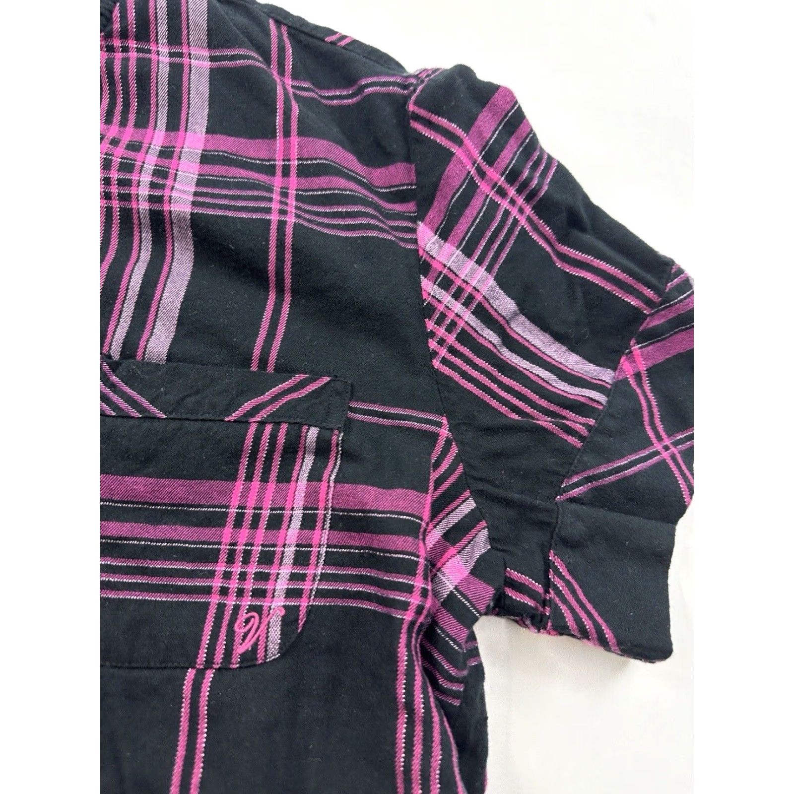 Victoria's Secret VINTAGE Victoria’s Secret Pajama Top Shirt Womens Large Black Pink Plaid Short Sleeve Collared L Womens Size L / US 10 / IT 46 - 2 Thumbnail