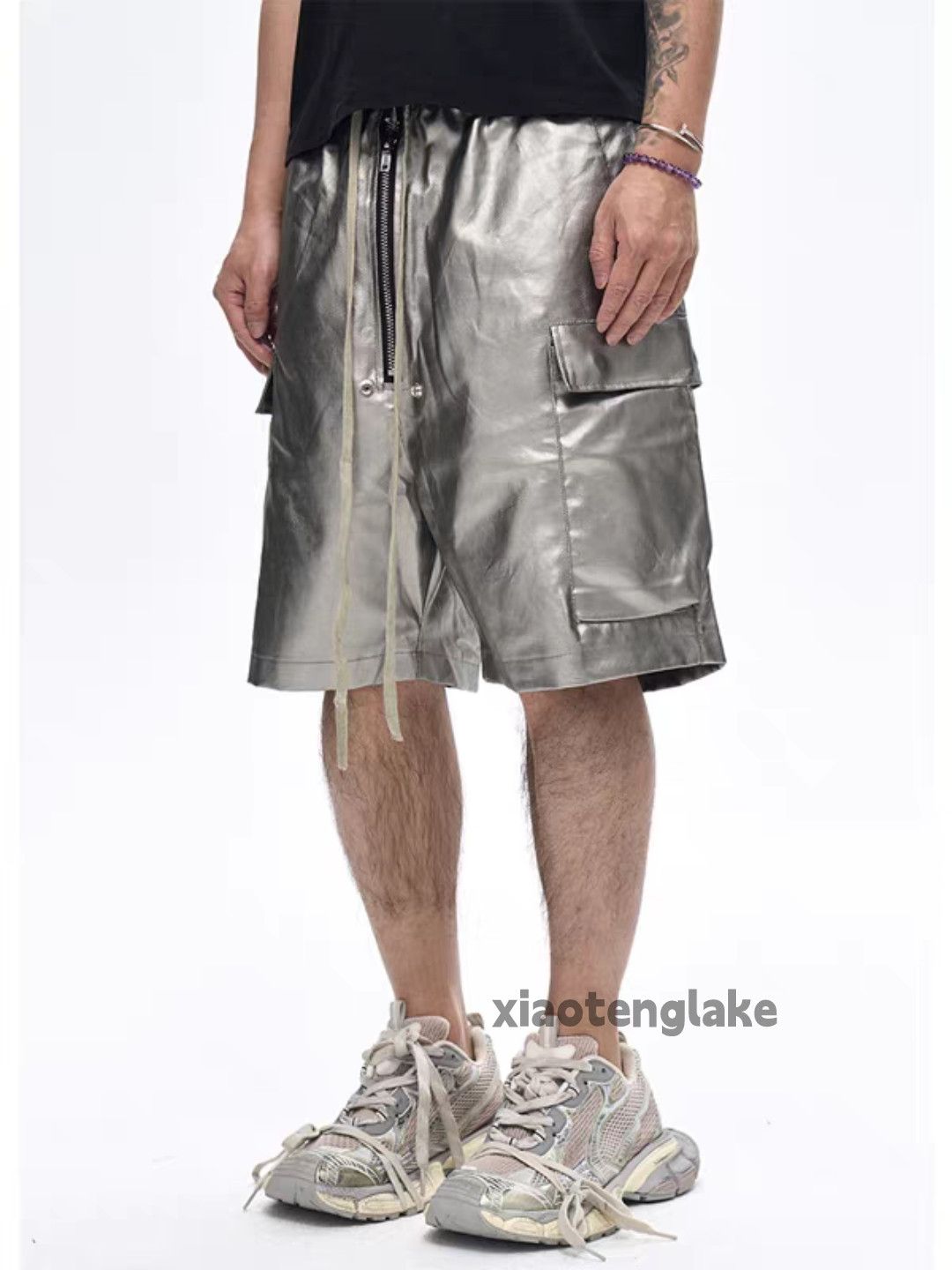 Vintage Xz wax coated loose baggy hiphop flared cargo shorts Size US 30 / EU 46 - 3 Thumbnail