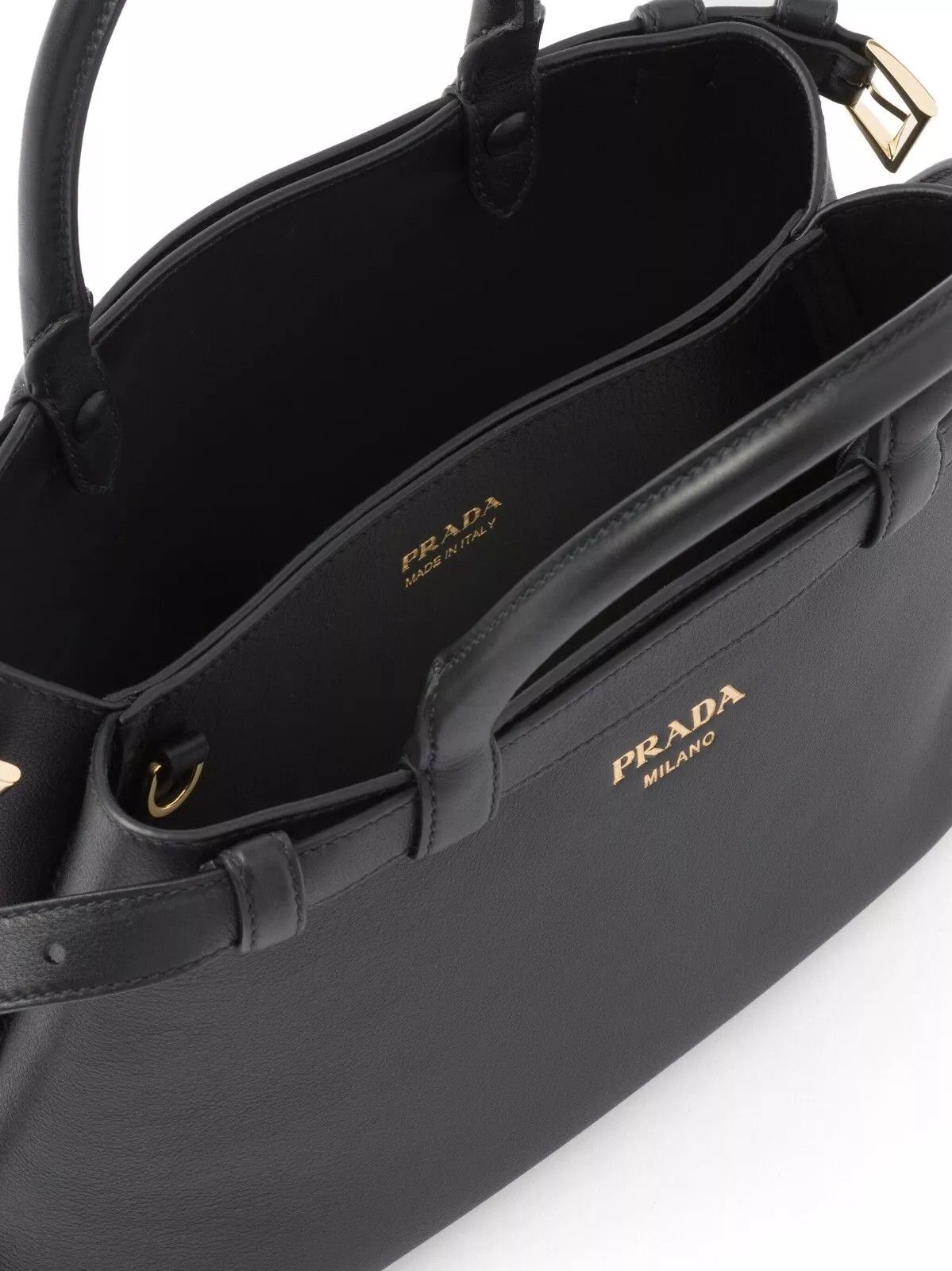 Prada PRADA Buckle Small Black Leather Double Belted Handbag New Size ONE SIZE - 5 Thumbnail