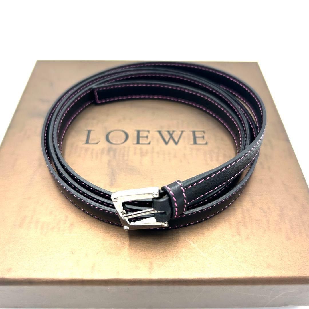 Loewe Loewe Slim Black Leather Belt with Pink Stitching Size ONE SIZE - 1 Thumbnail