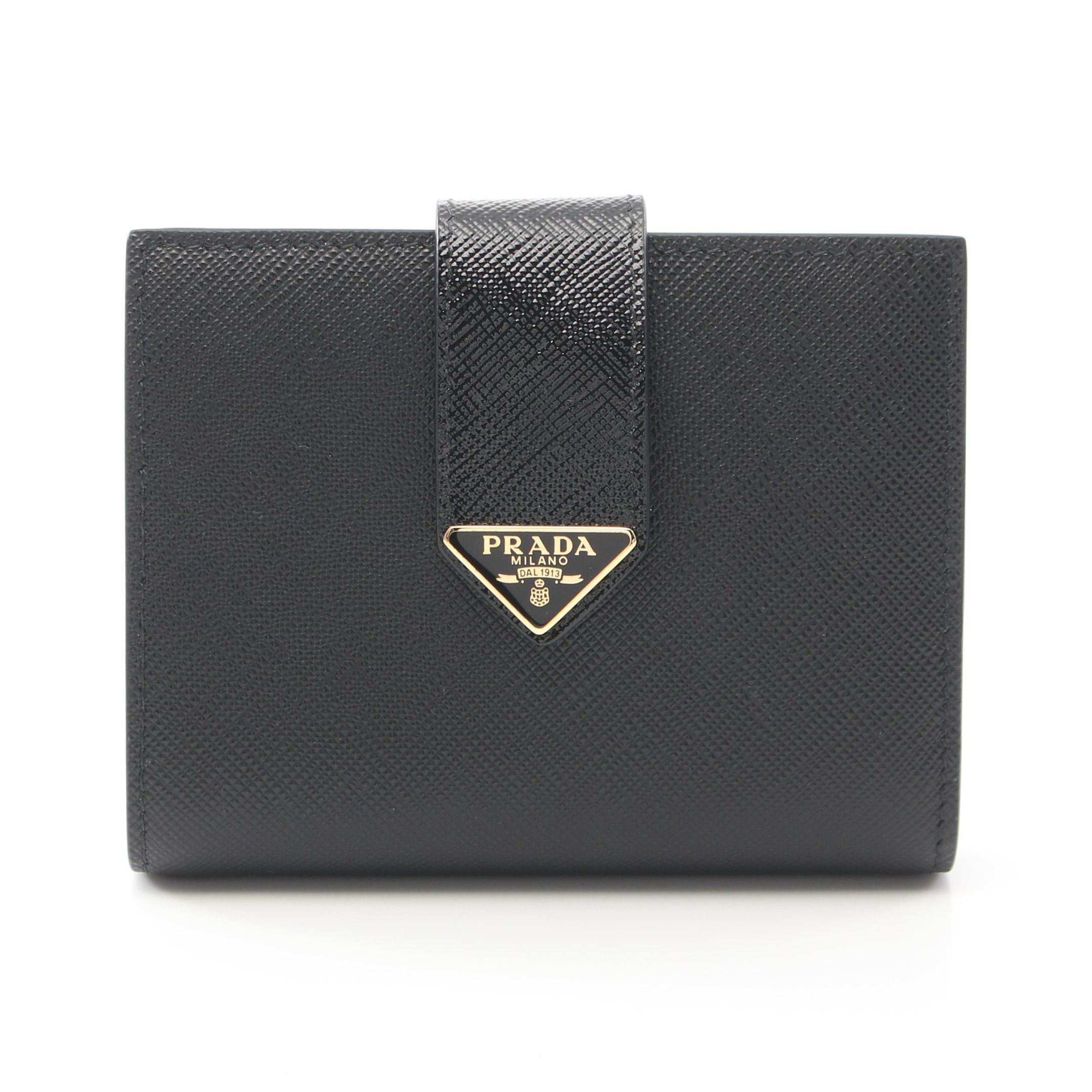 Prada Prada Saffiano Tab Lu Bi-Fold Wallet Leather Black Size ONE SIZE - 1 Thumbnail