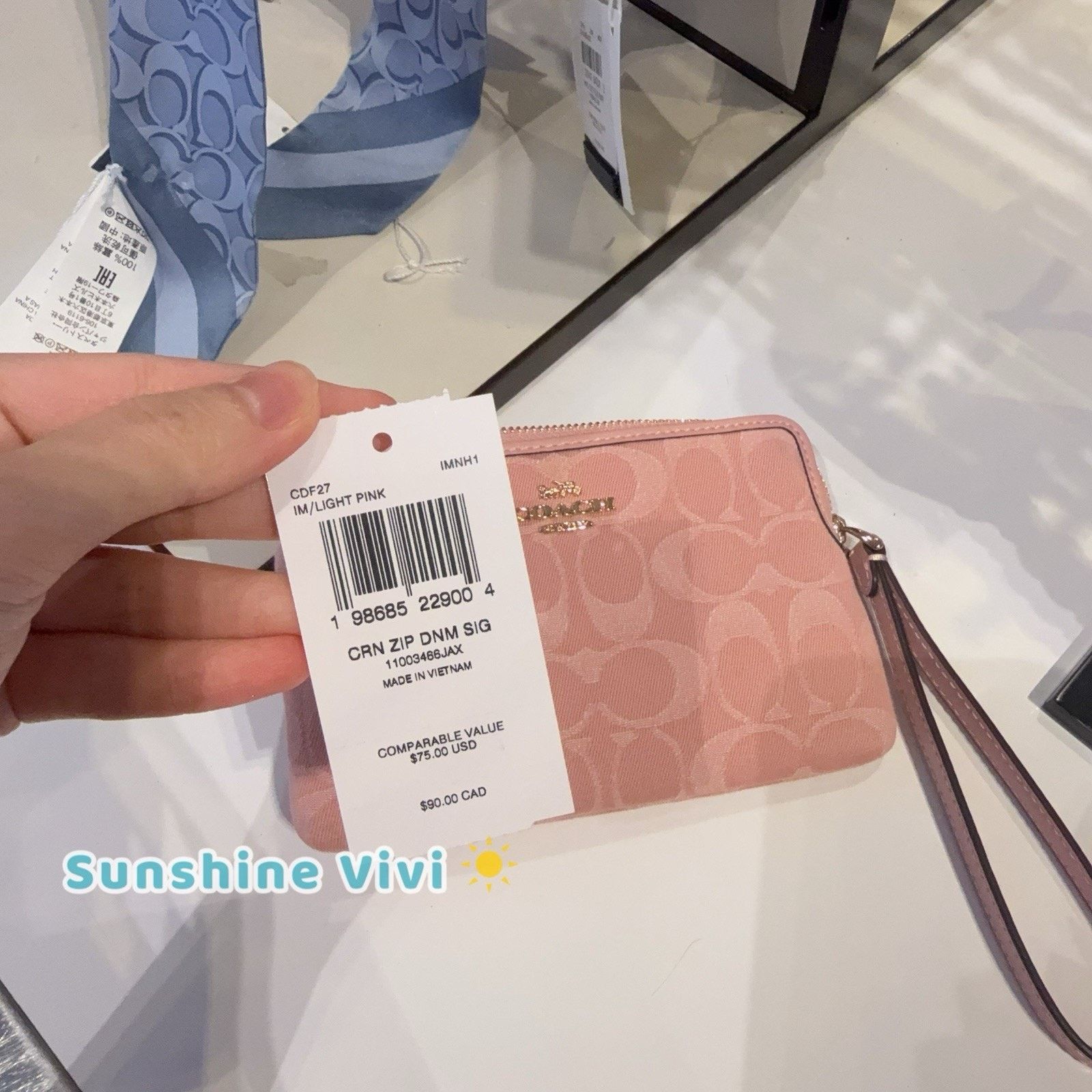 Coach NWT Coach Corner Zip Wristlet CDF27 denim/Light Pink Size ONE SIZE - 4 Thumbnail