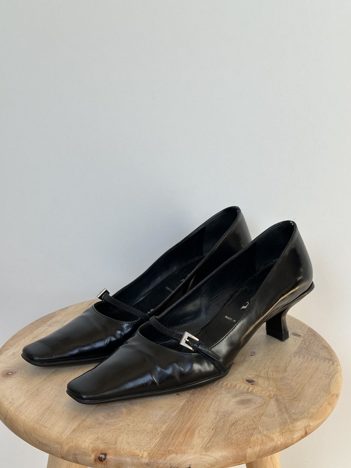 Prada Prada Black Leather Kitten Heel Pumps Mary Jane Buckle Size US 6 / IT 36 - 1 Thumbnail