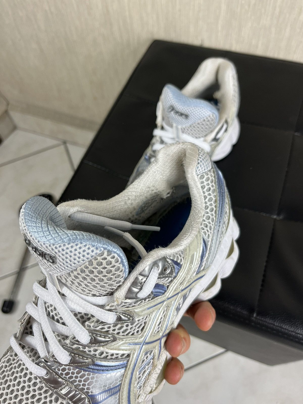 Vintage Asics gel nimbus 12 silver blue mesh sneakers shoes