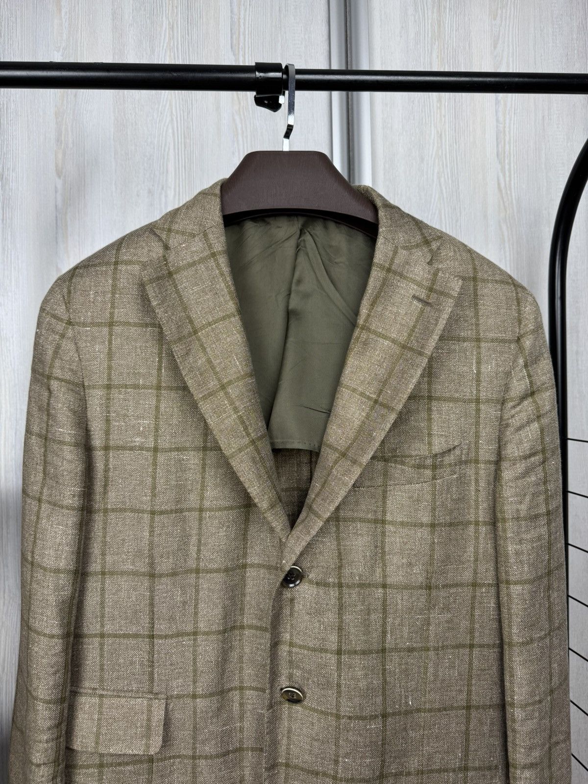 Doriani Doriani Milano beige checkered unlined linen wool blazer Size 44R - 3 Thumbnail