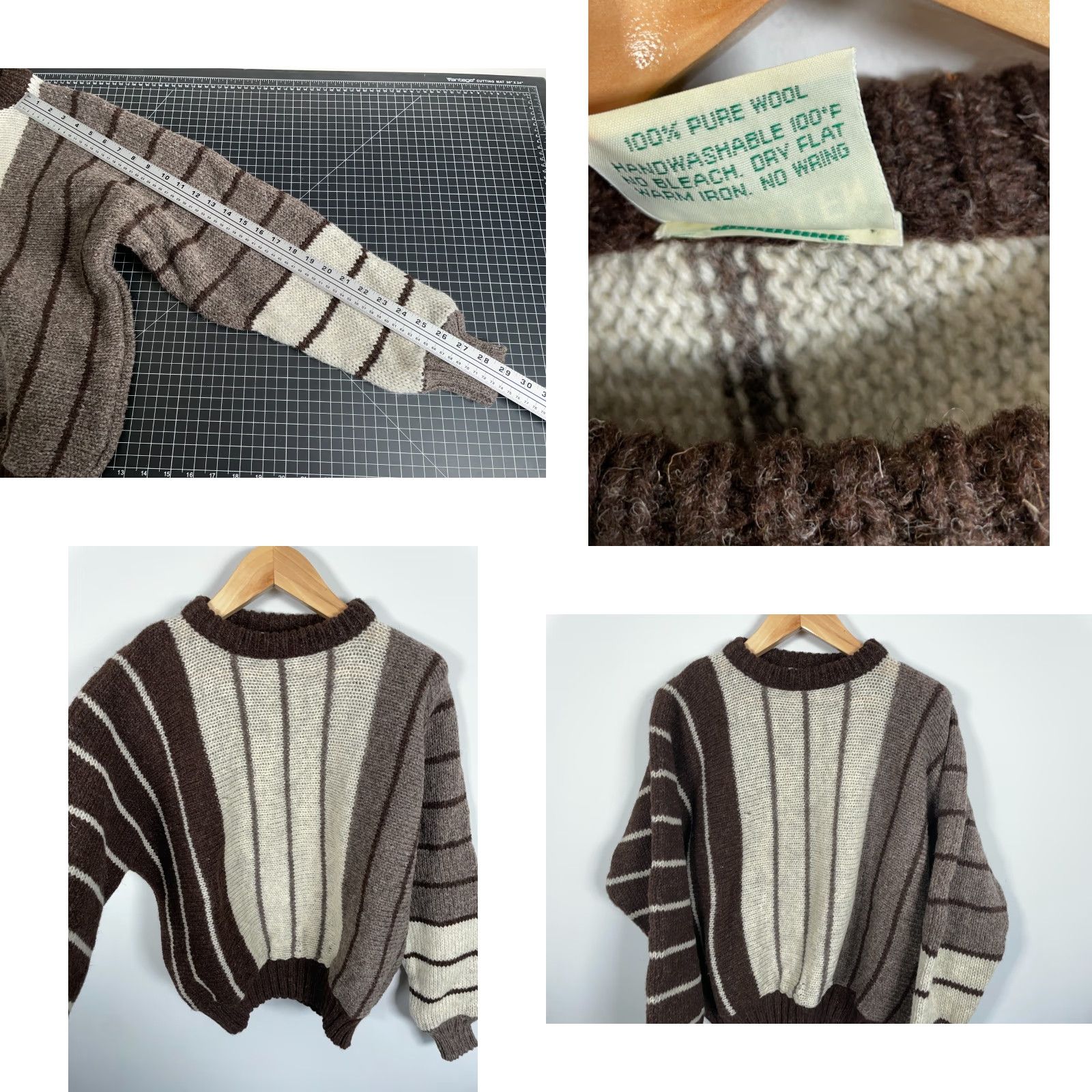 Vintage VINTAGE Cyril Cullen Pure Wool Sweater Adult XL Beige Striped Ireland Chunky Knit Men's Pullover Knit Wool Crew Neck Heavyweight 90s Classic Preppy Size US XL / EU 56 / 4 - 8 Thumbnail