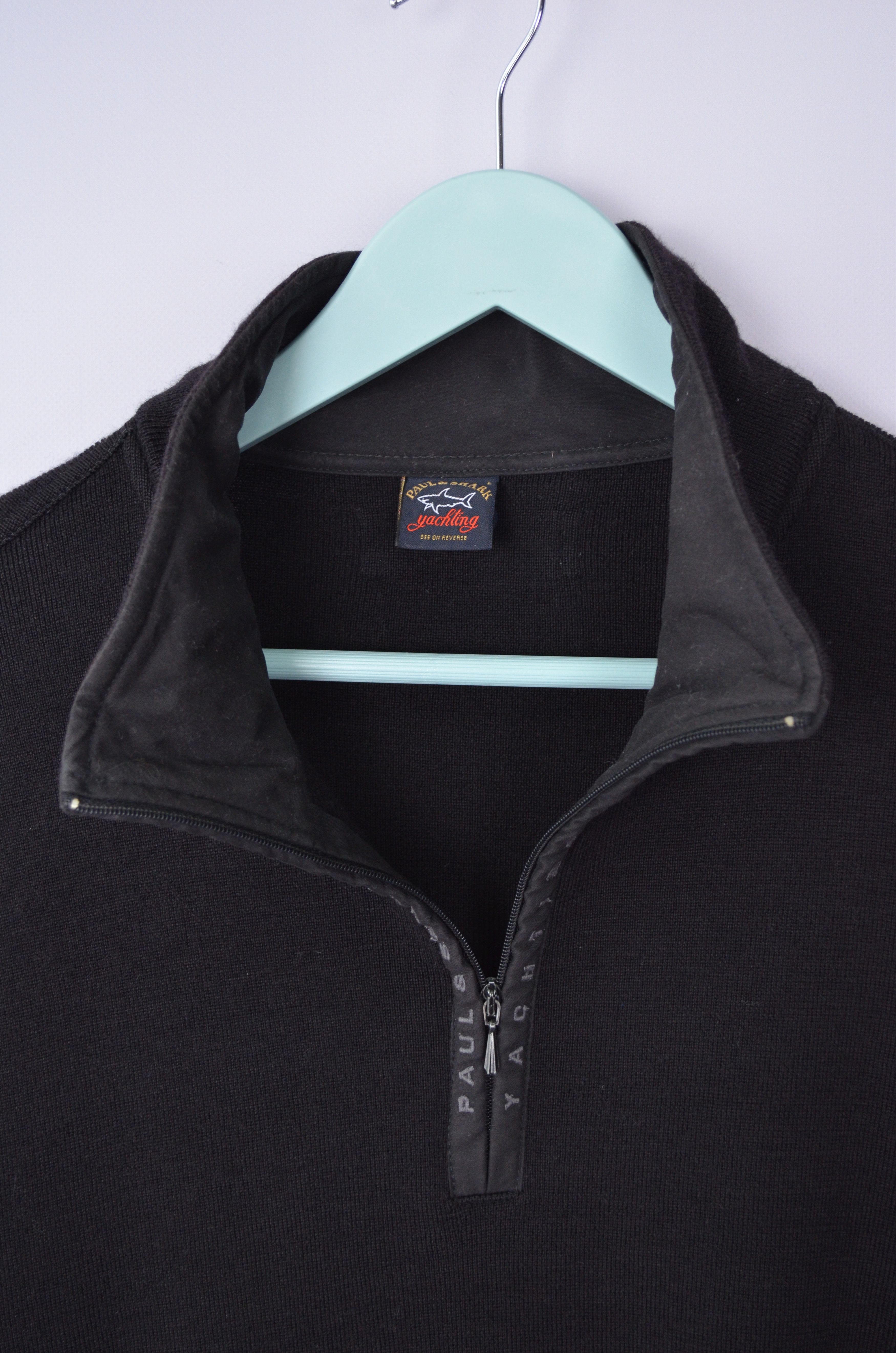 Designer × Paul & Shark Mens Paul & Shark 1/4 Zip Neck Wool Black Sweater Size L Size US L / EU 52-54 / 3 - 4 Thumbnail