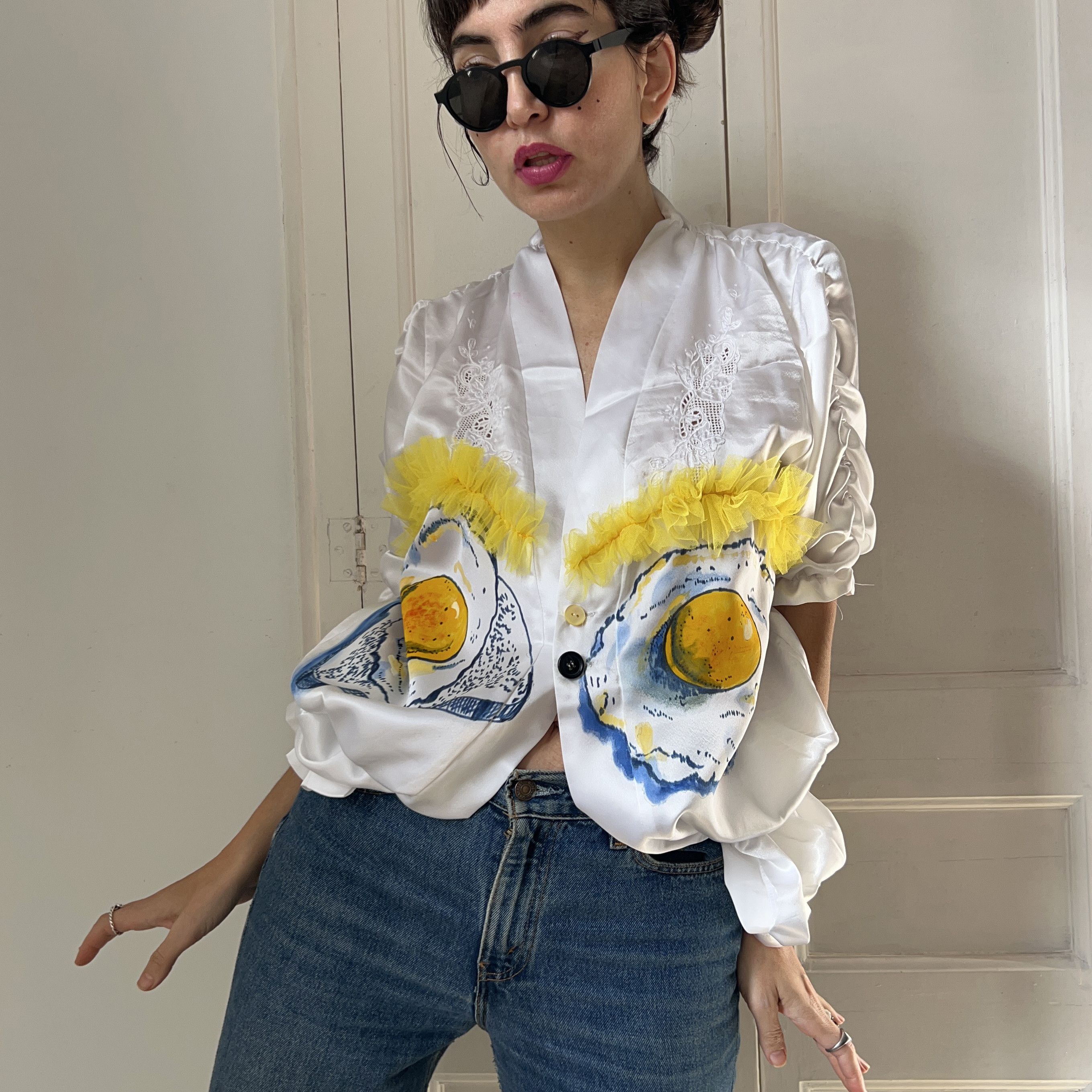 Custommade Vintage Reworked Sleep Fried Eggs Shirt Size XS / US 0-2 / IT 36-38 - 3 Thumbnail