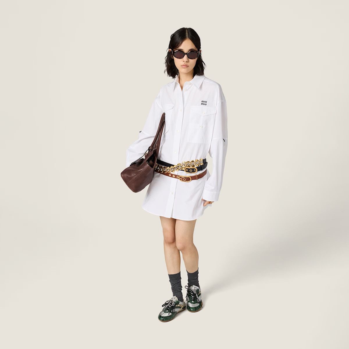 Miu Miu Miu Miu Poplin Shirt Dress (White) Size XS / US 0-2 / IT 36-38 - 4 Thumbnail