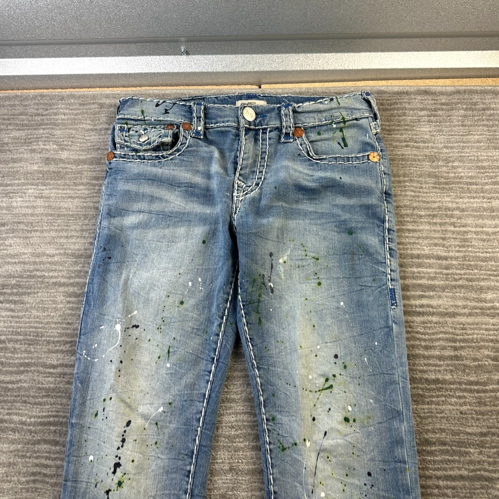 True Religion True Religion Jeans Mens 31 Rocco Relaxed Skinny Thick Stitch Paint Splatter Size US 31 - 3 Thumbnail