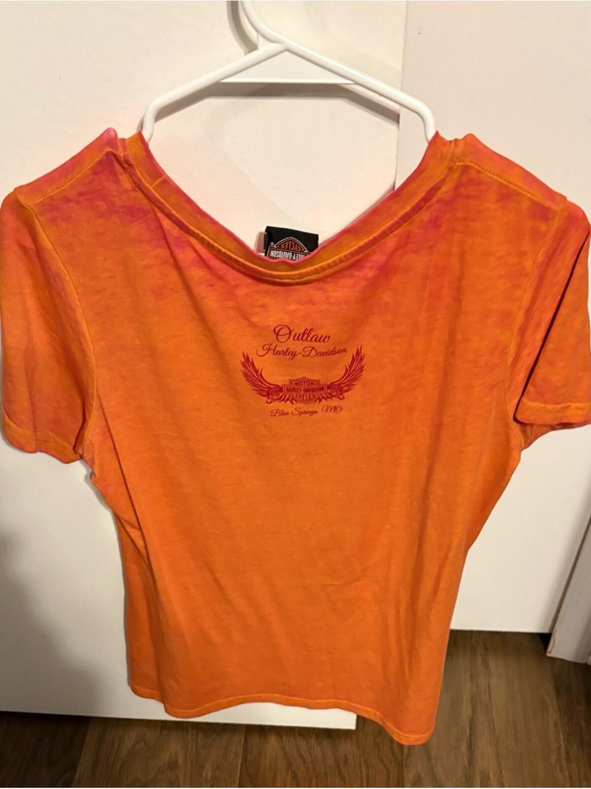 Harley Davidson Harley-Davidson Blue Springs MO Orange Logo Tee Size L / US 10 / IT 46 - 2 Thumbnail
