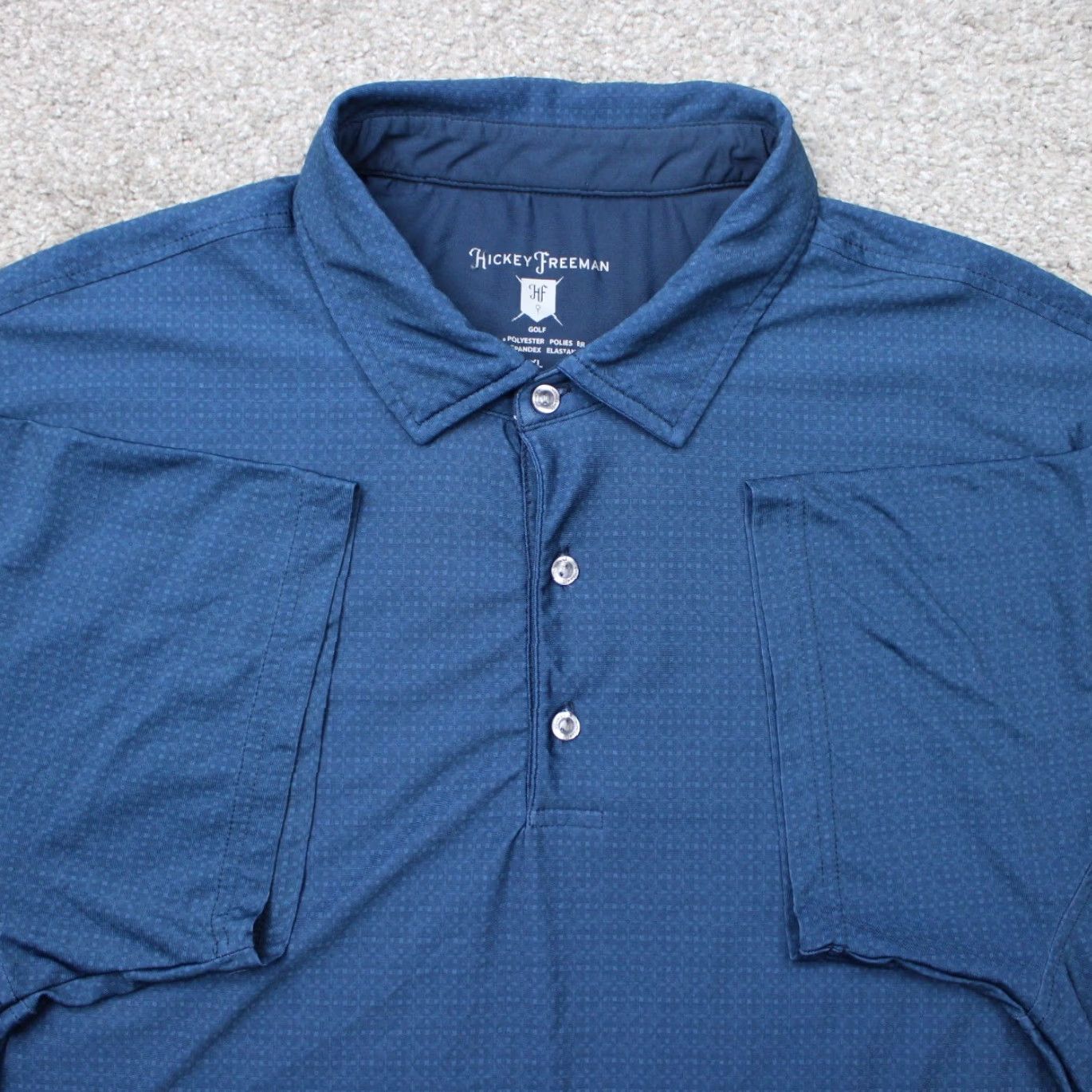 Vintage Hickey Freeman Golf Polo Shirt Mens XL Blue Geometric Stretch Short Sleeve Polo Size US XL / EU 56 / 4 - 2 Thumbnail