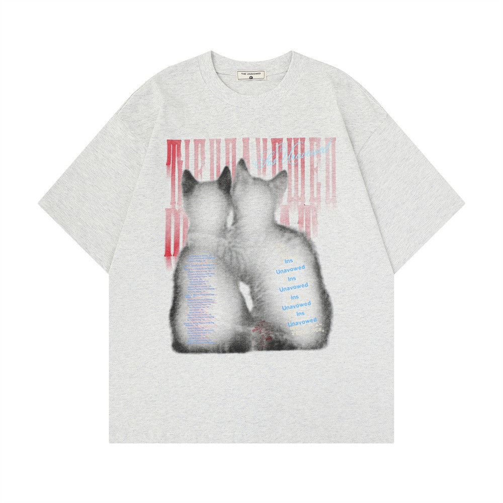Japanese Brand Men's Streetwear Loose-Fit T-Shirt with Kitten Print Size US M / EU 48-50 / 2 - 1 Thumbnail