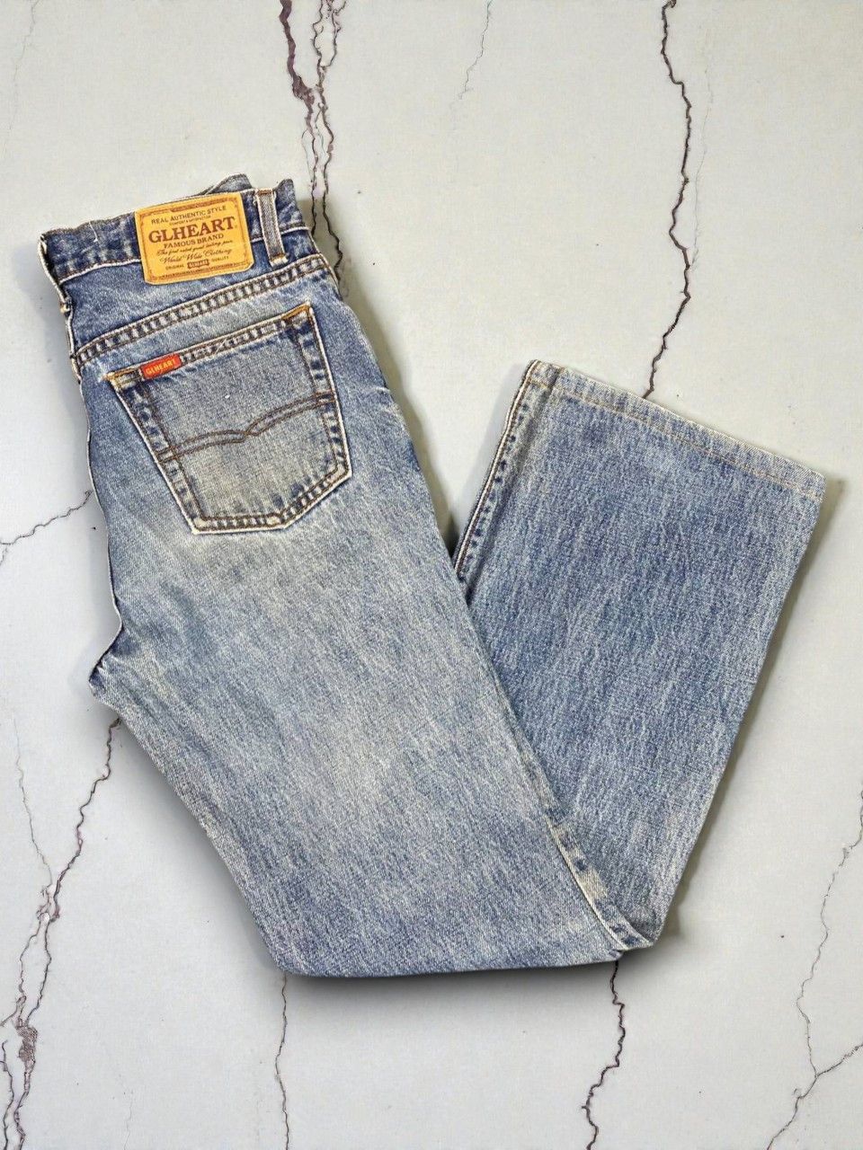 Japanese Brand gl heart bootcut distressed denim nice design Size US 31 - 1 Thumbnail