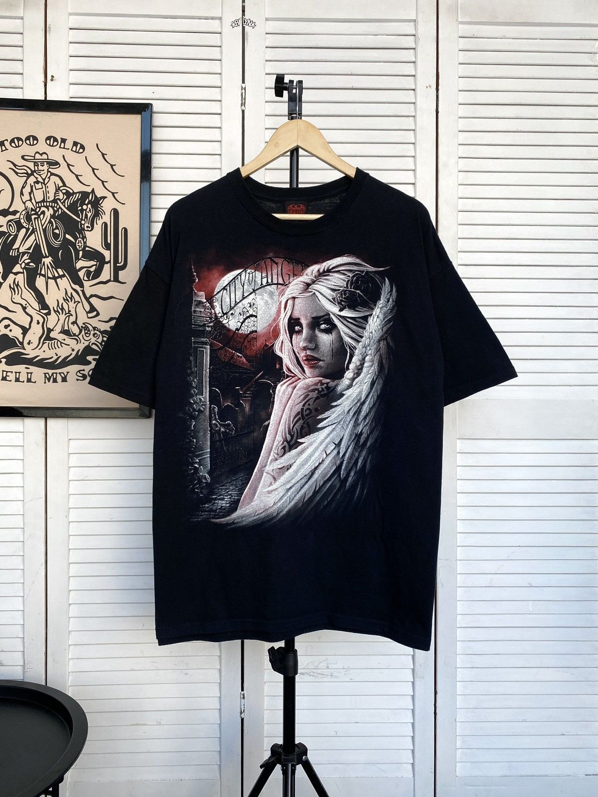 Band Tees × Vintage Vintage Spiral Gothic Angel Tee Shirt Black Grunge Cross Size US XL / EU 56 / 4 - 2 Thumbnail