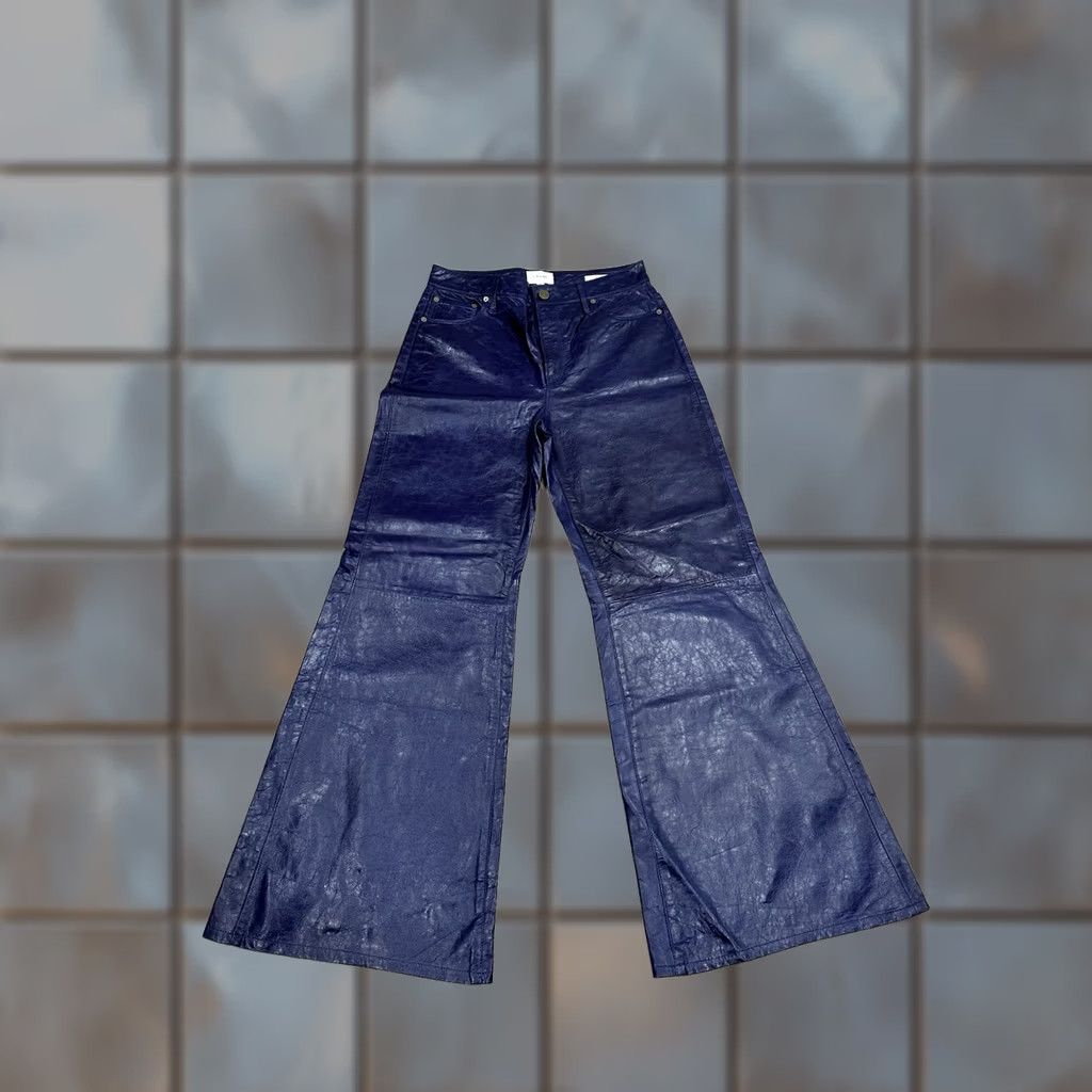 Frame VINTAGE NWT Frame Women's Blue Le Palazzo High-Rise Crinkle Leather Wide-Leg Pants 30 Size 30" / US 8 / IT 44 - 1 Thumbnail