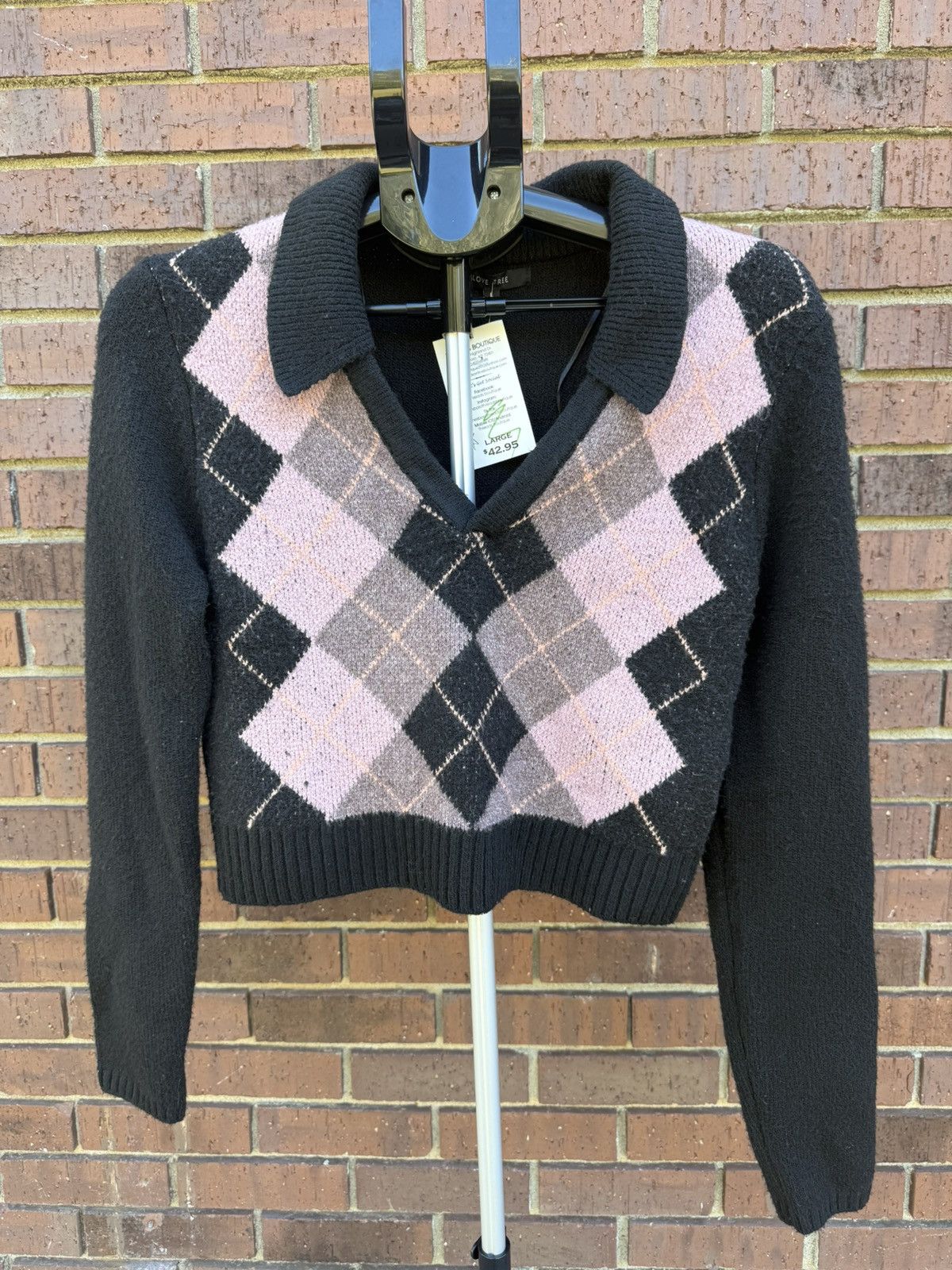 Other Love Tree Argyle V Neck Collared Cropped Preppy Sweater Size L / US 10 / IT 46 - 1 Thumbnail