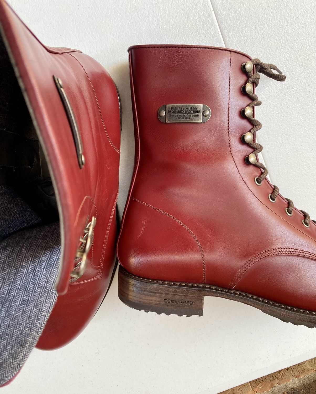 Dsquared2 DSQ2 🇮🇹 Veg Tan Calf Denim Lined Goodyear Combat Boots 13 NEW Size US 13 / EU 46 - 6 Thumbnail