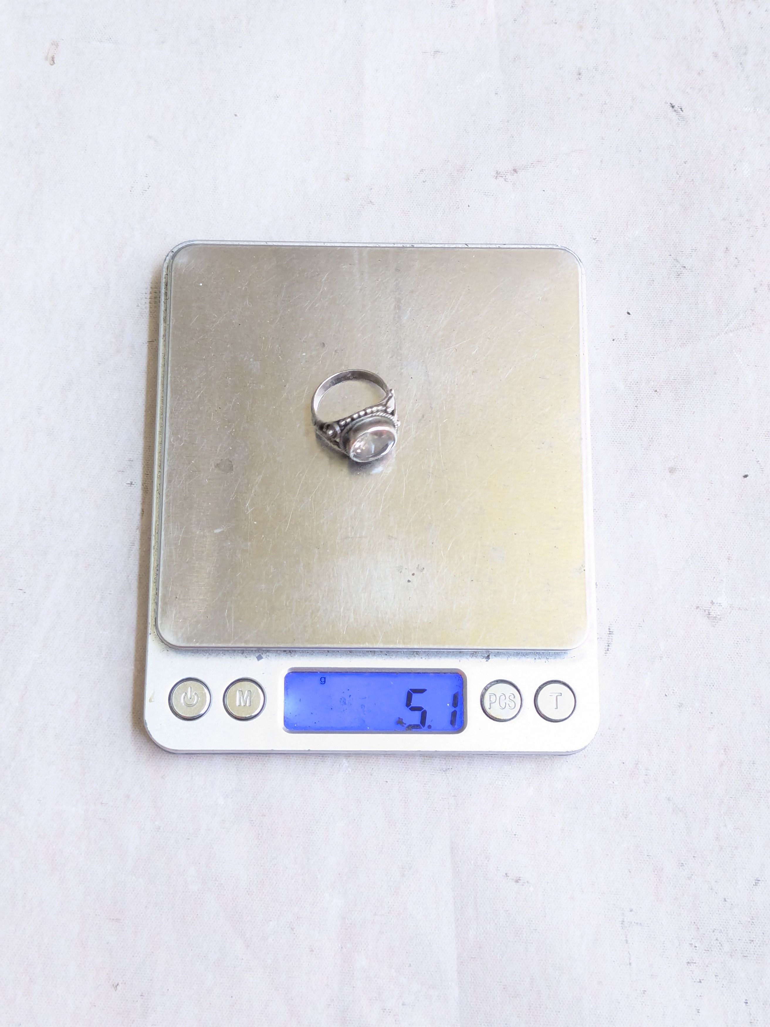 Jewelry × Vintage Sterling Silver Ring Clear Crystal Round Faceted 6.5 Size ONE SIZE - 10 Thumbnail