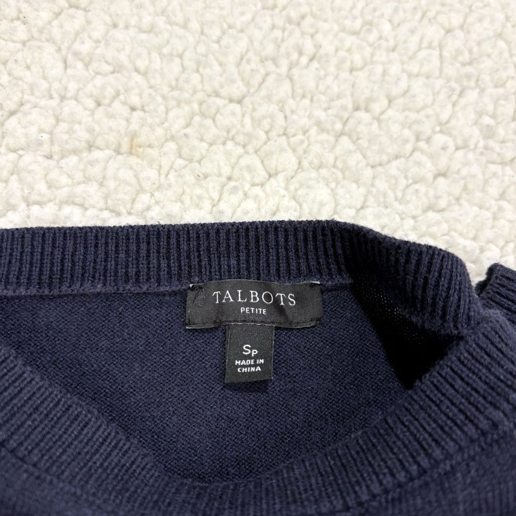 Talbots TALBOTS C'est La Vie Graphic Sweater Navy Blue Petite PS Pullover Cap Sleeve Long Sleeve Knit Size S / US 4 / IT 40 - 3 Thumbnail