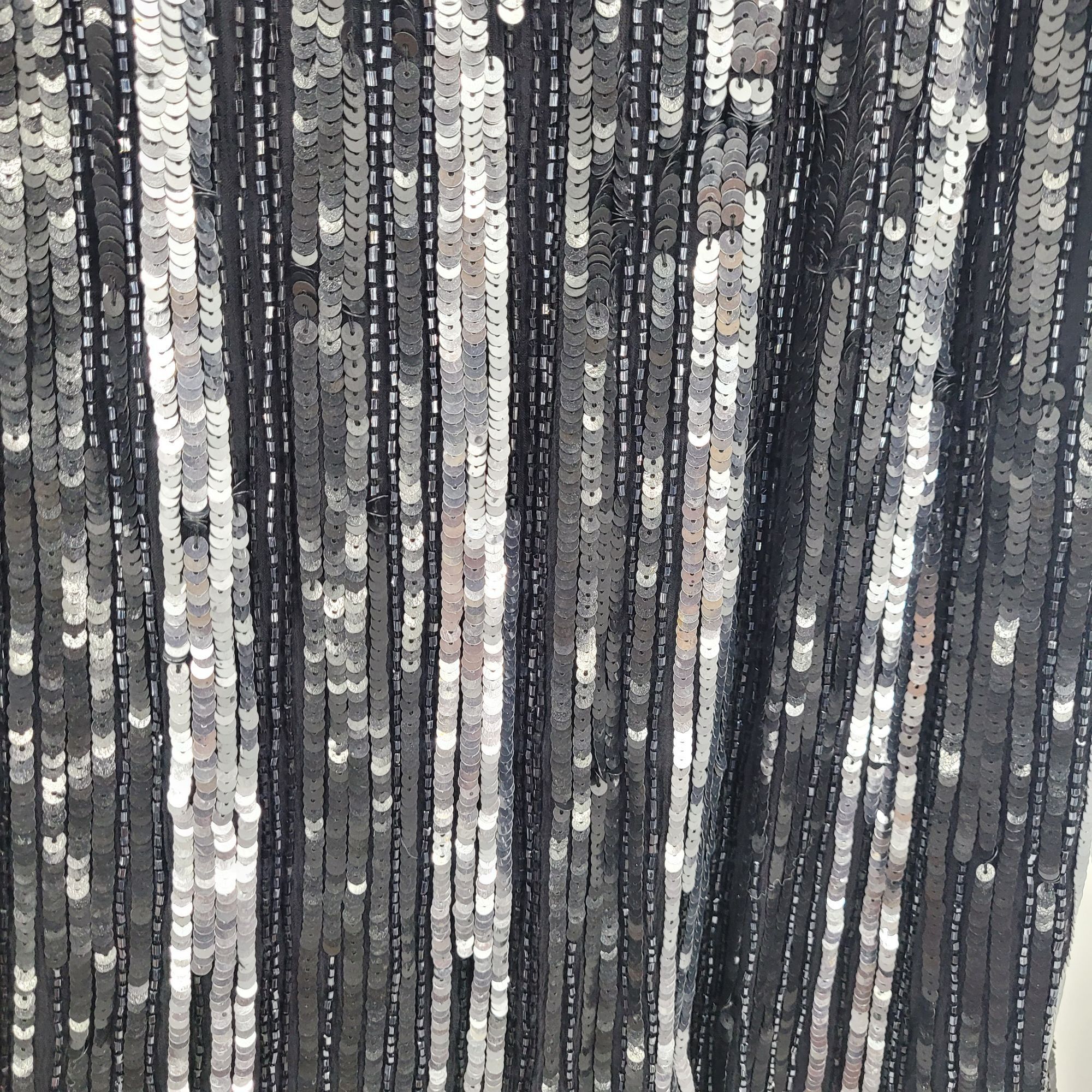 Vintage Vtg 80s Silk Sequin Dress Sz 8 Black Silver Sleeveless Knee Size M / US 6-8 / IT 42-44 - 8 Thumbnail