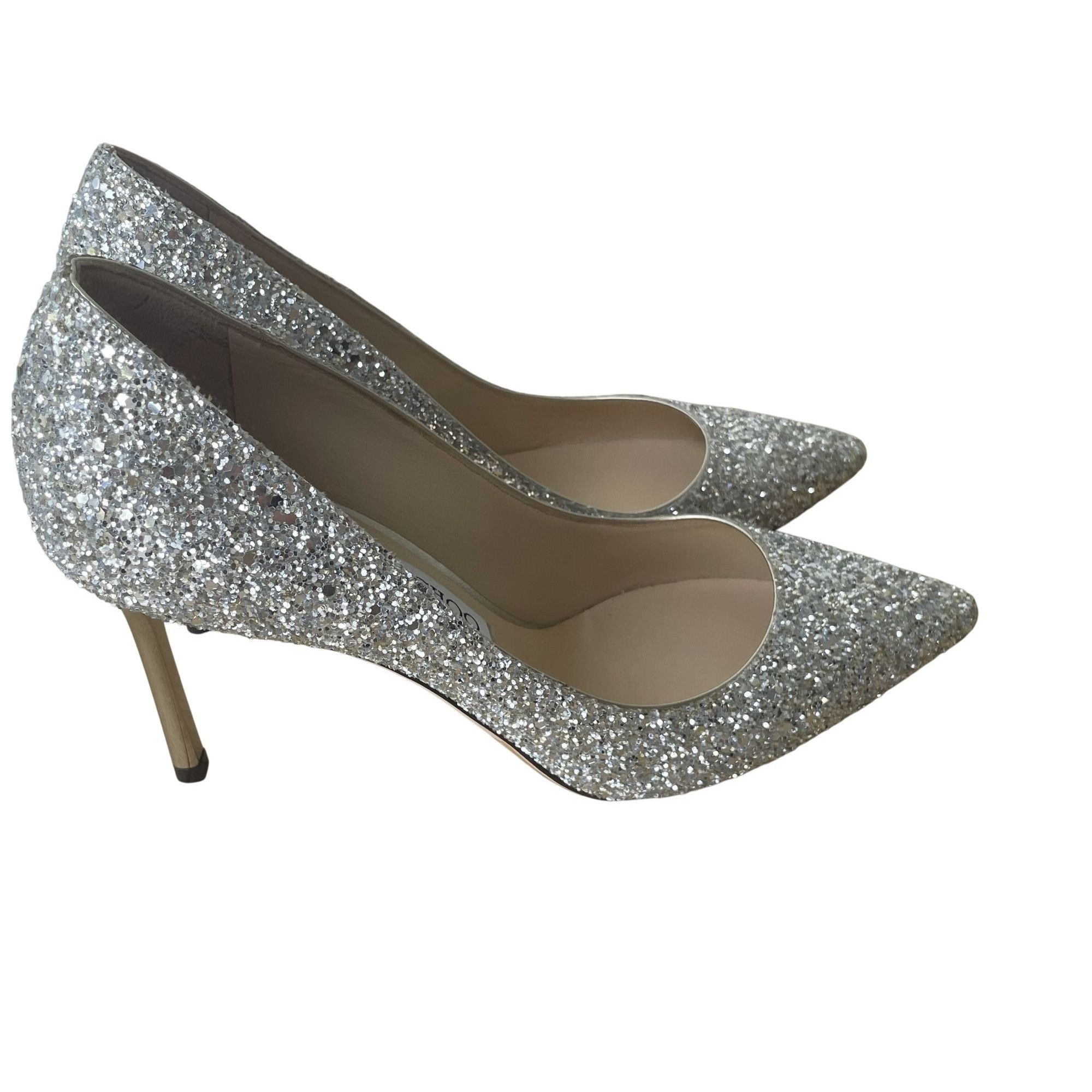 Jimmy Choo Jimmy Choo Romy 85 Silver Glitter Pointed Toe Pumps Womens H Size US 7 / IT 37 - 3 Thumbnail