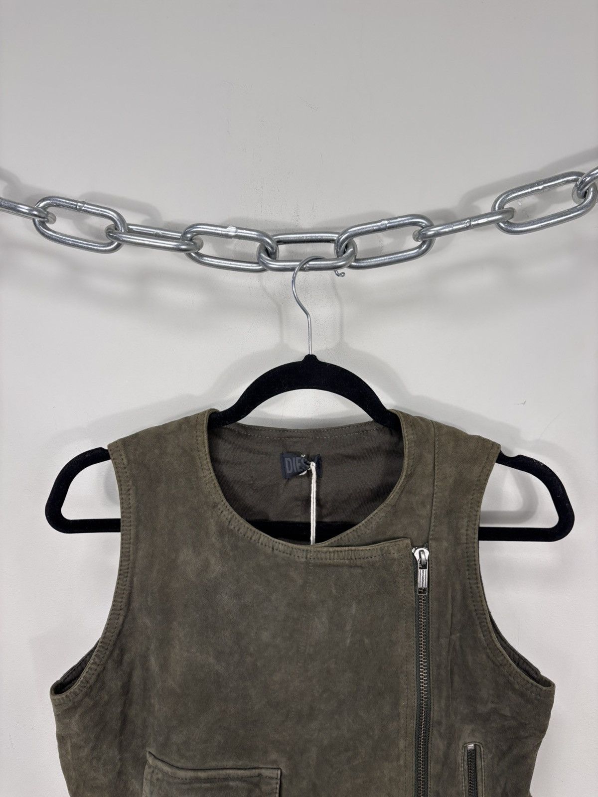 Diesel Diesel L-Zoe NWT Women’s Olive Green Leather Vest Jacket Size S / US 4 / IT 40 - 2 Thumbnail