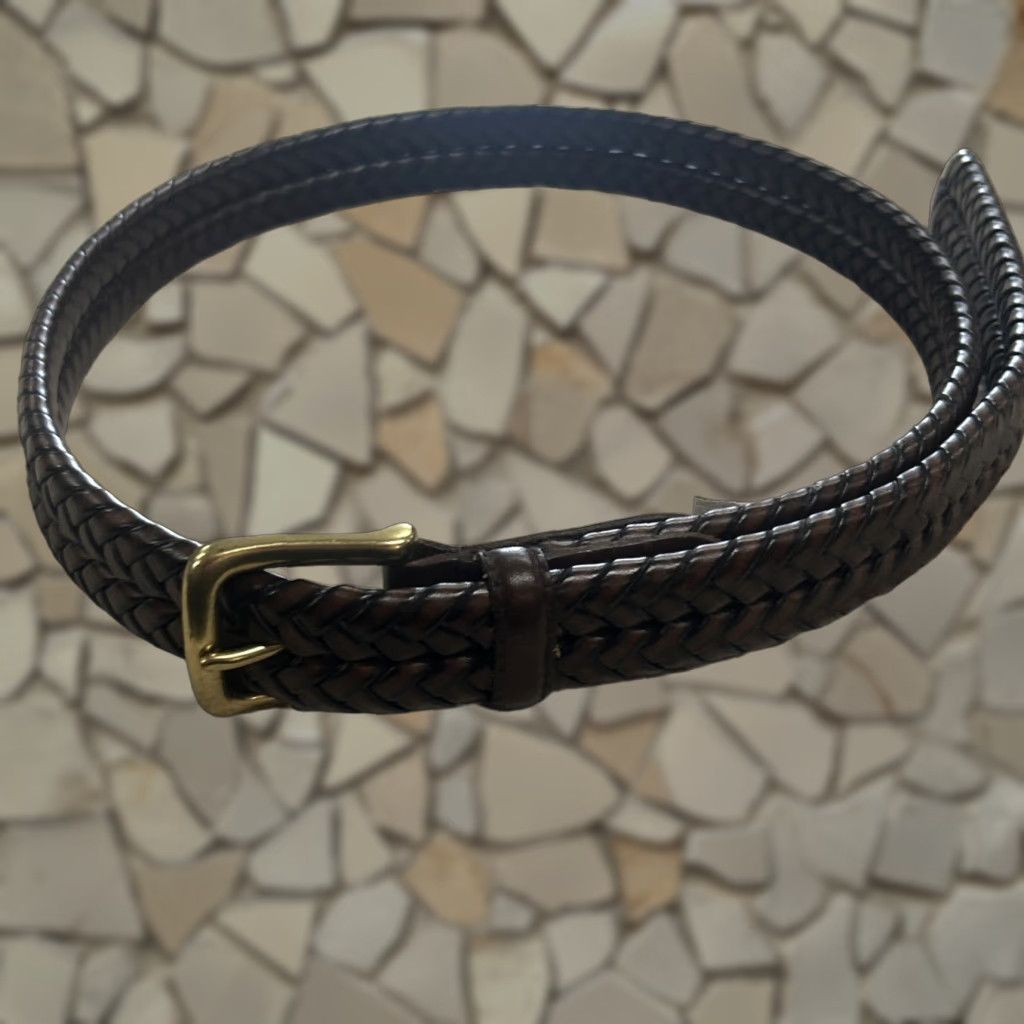 Fossil Leather Belt Braided Brass Buckle Brown Sz 95/38 Belt 