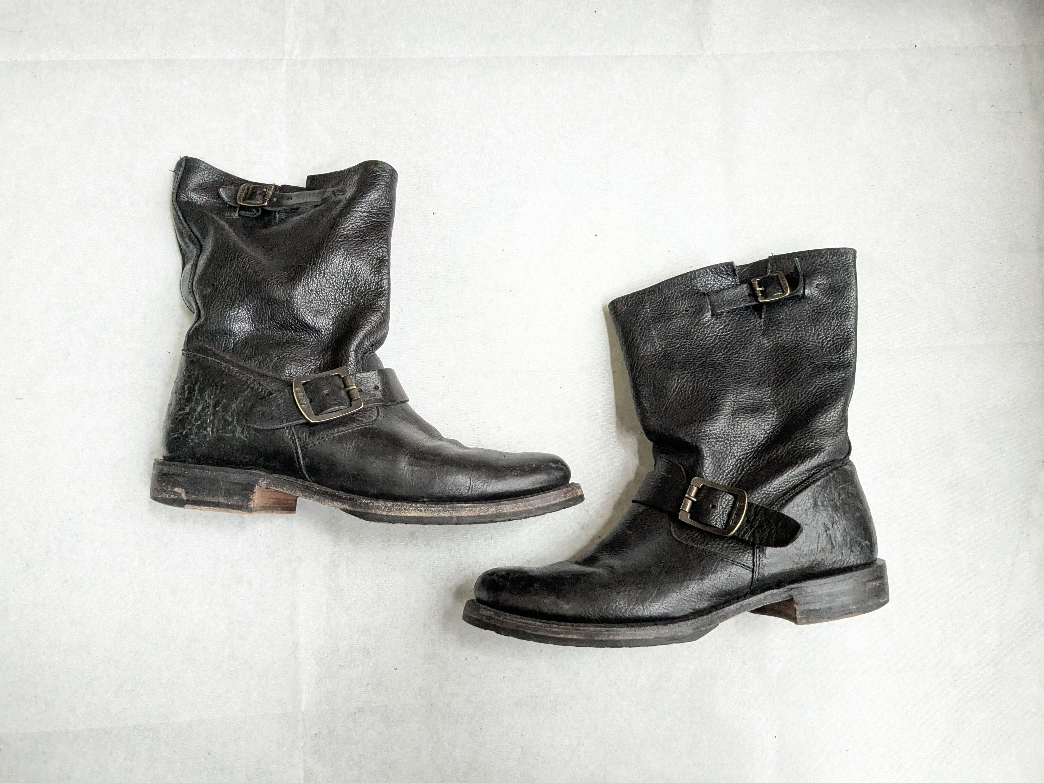Frye Engineer Boots Black Leather 7 Leather Buckle