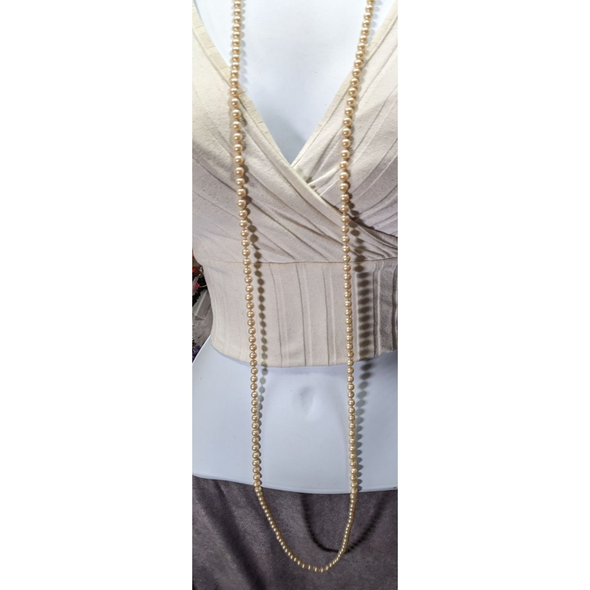 Other Vintage Japanese Cream Faux Pearl Extra Long Beaded Necklace Size ONE SIZE - 2 Thumbnail
