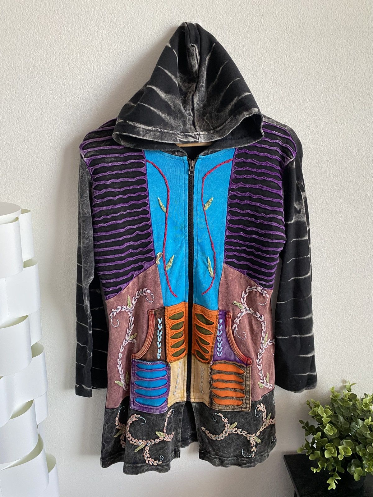 Japanese Brand Crazy 00s Patchwork Avant Garde Zip Up Hoodie Size US S / EU 44-46 / 1 - 1 Thumbnail