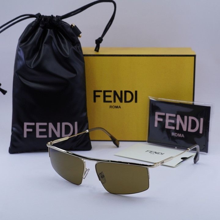 Fendi Fendi FE40141U 32E Sunglasses Gold Rectangle Frame Size ONE SIZE - 12 Thumbnail