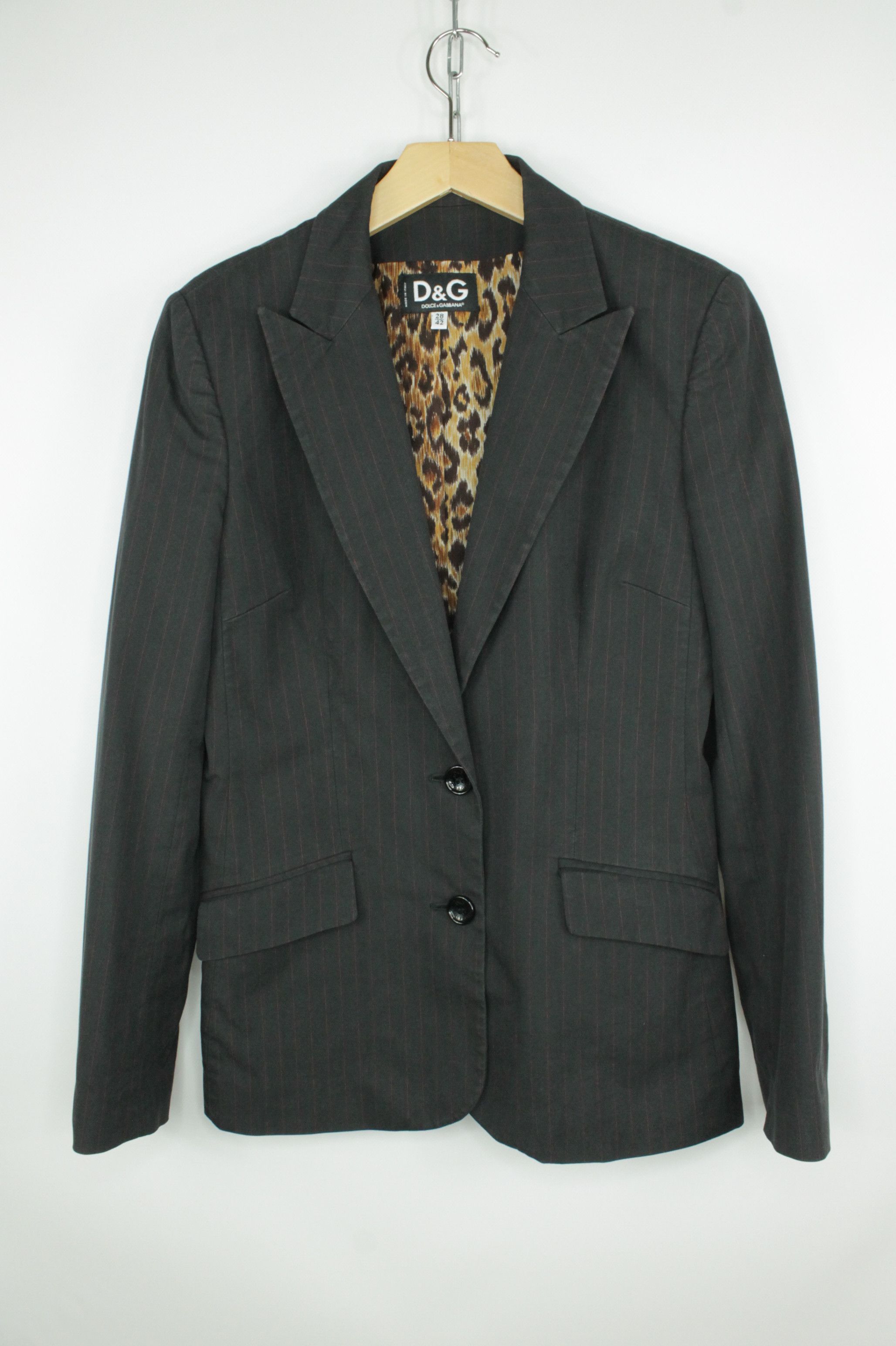 Dolce & Gabbana Dolce & Gabbana Slim Fit Pinstripe Blazer Leopard Lining Size M / US 6-8 / IT 42-44 - 1 Thumbnail