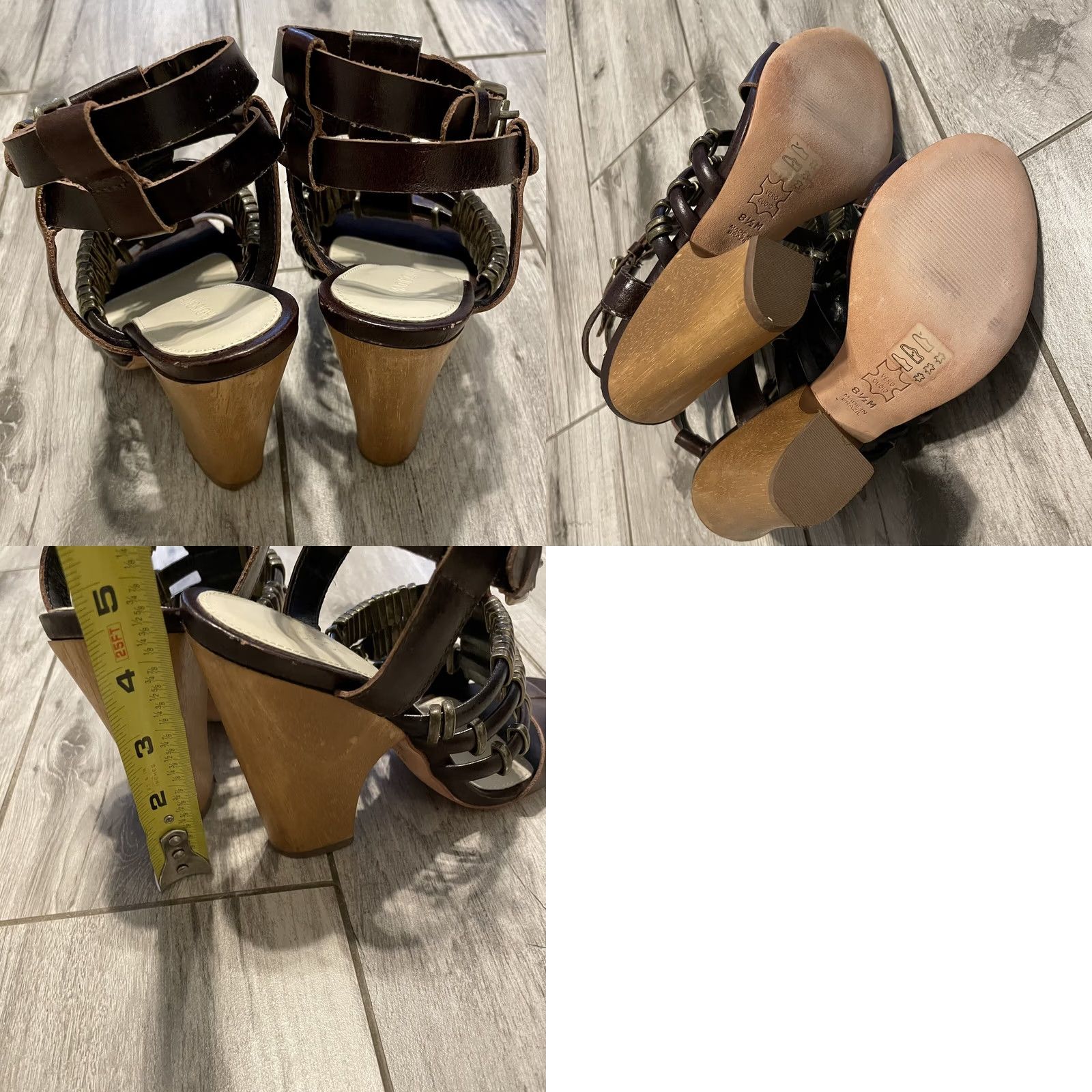 Madison VINTAGE? NWOT MADISON HARDING Brown Leather Wood Chunky Heel Sandals Gladiator 8.5 Brazil Size US 9 / IT 39 - 8 Thumbnail