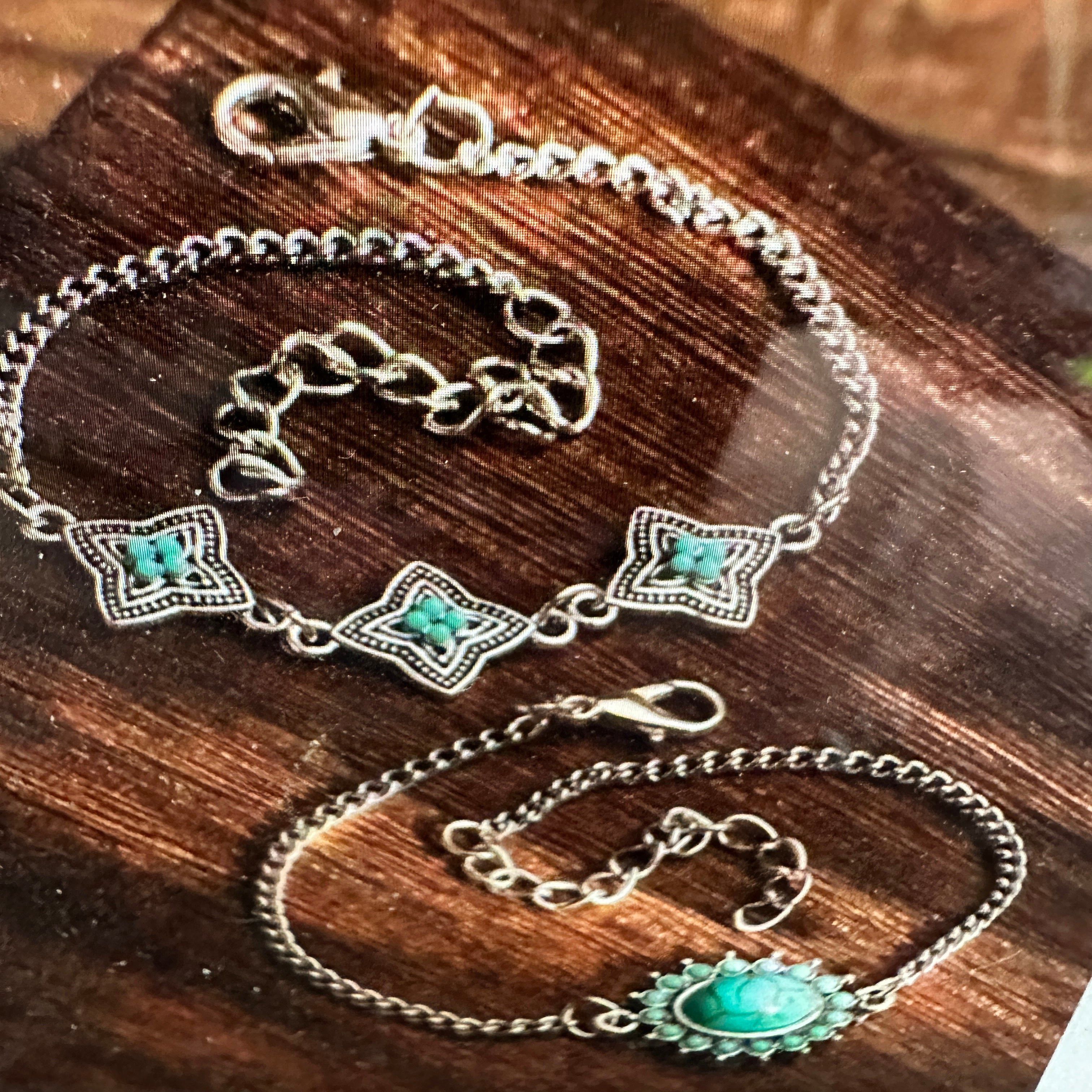 Other Bohemian Vintage Turquoise and Stainless Steel Floral Bracel Size ONE SIZE - 1 Thumbnail