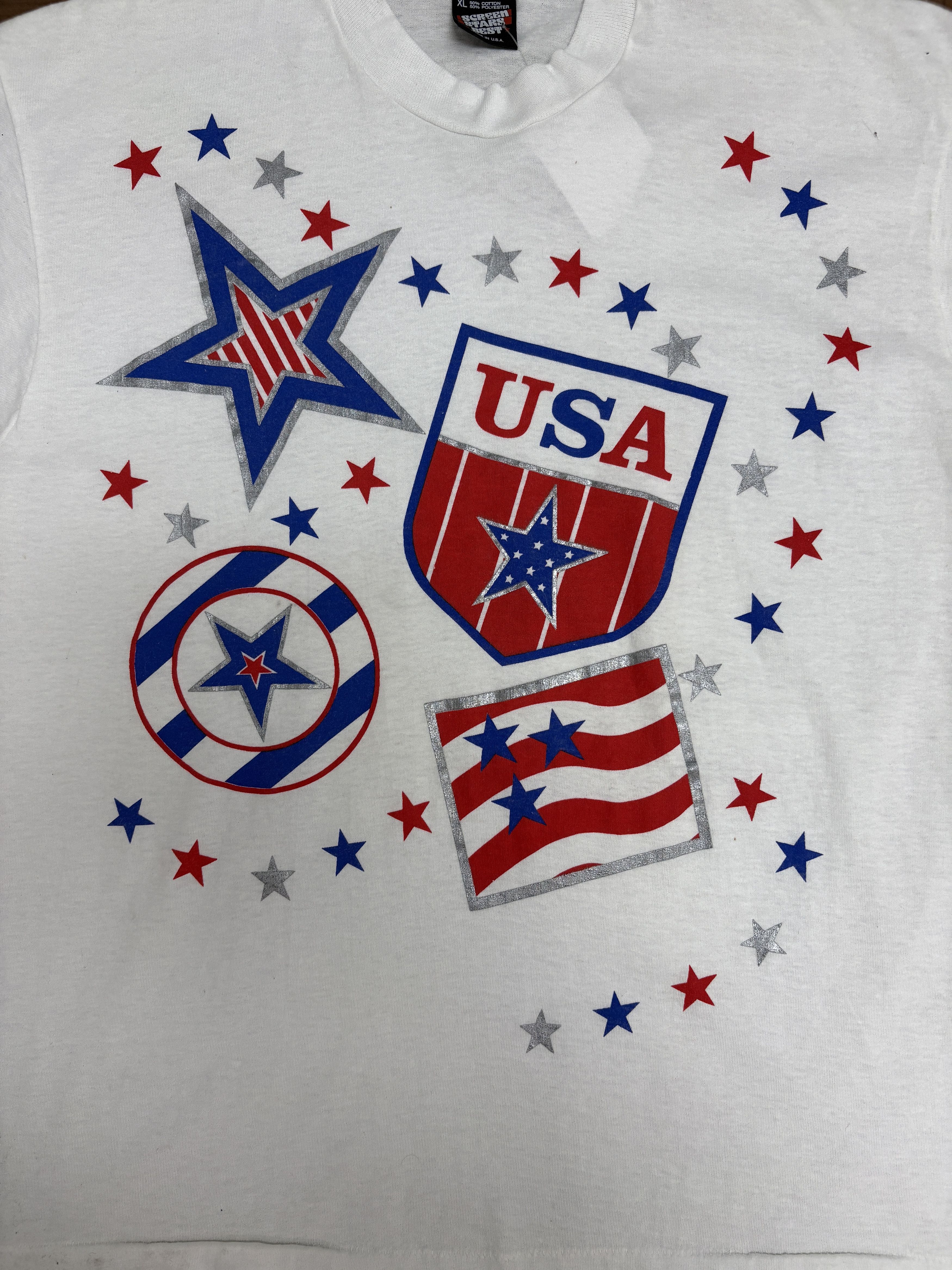 Vintage United States of America Big Print Vintage White T-Shirt Tee Size US XL / EU 56 / 4 - 2 Thumbnail
