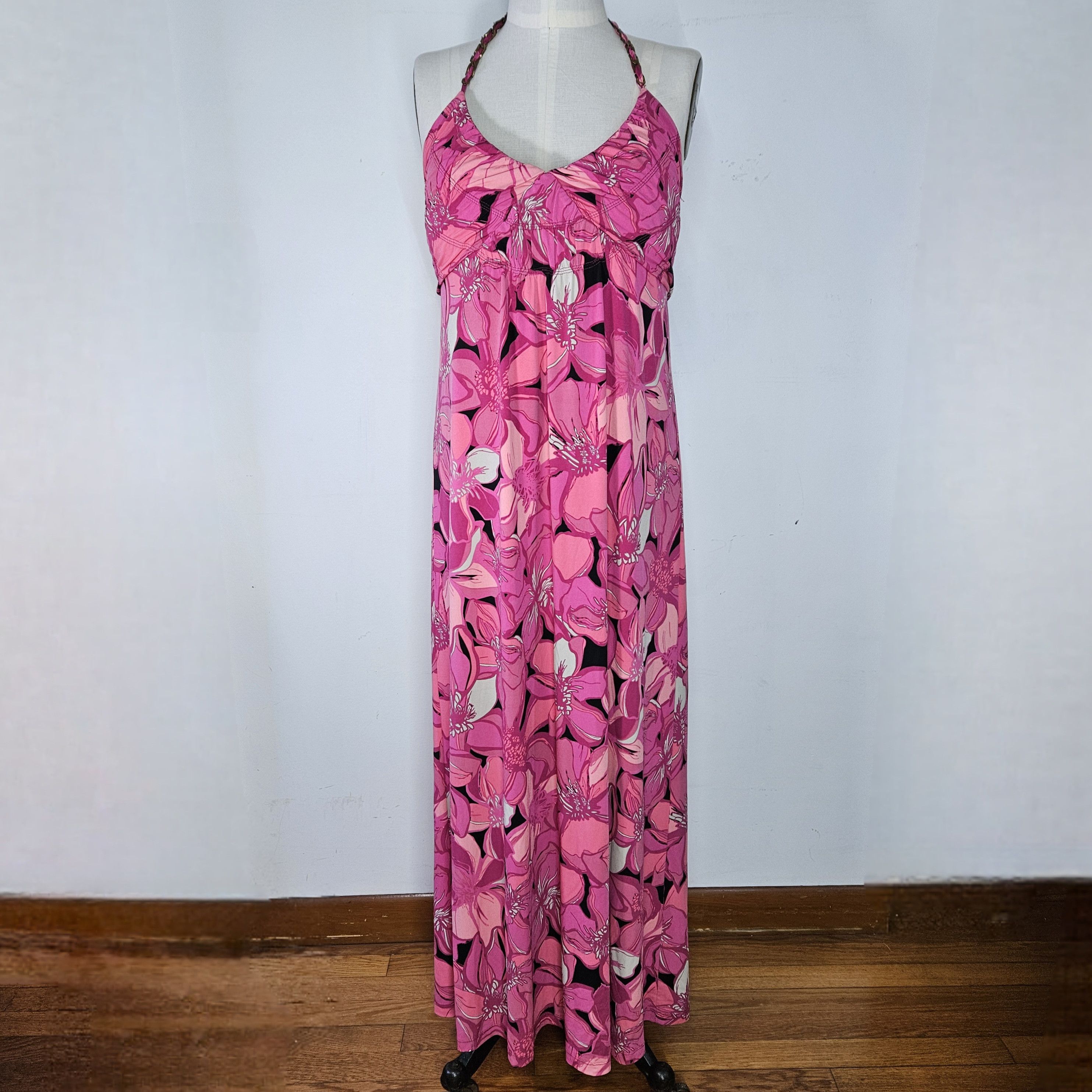 Other Elle Size XL Dress Pink Fuchsia Floral Halter Smocked Maxi Size XL / US 12-14 / IT 48-50 - 1 Thumbnail