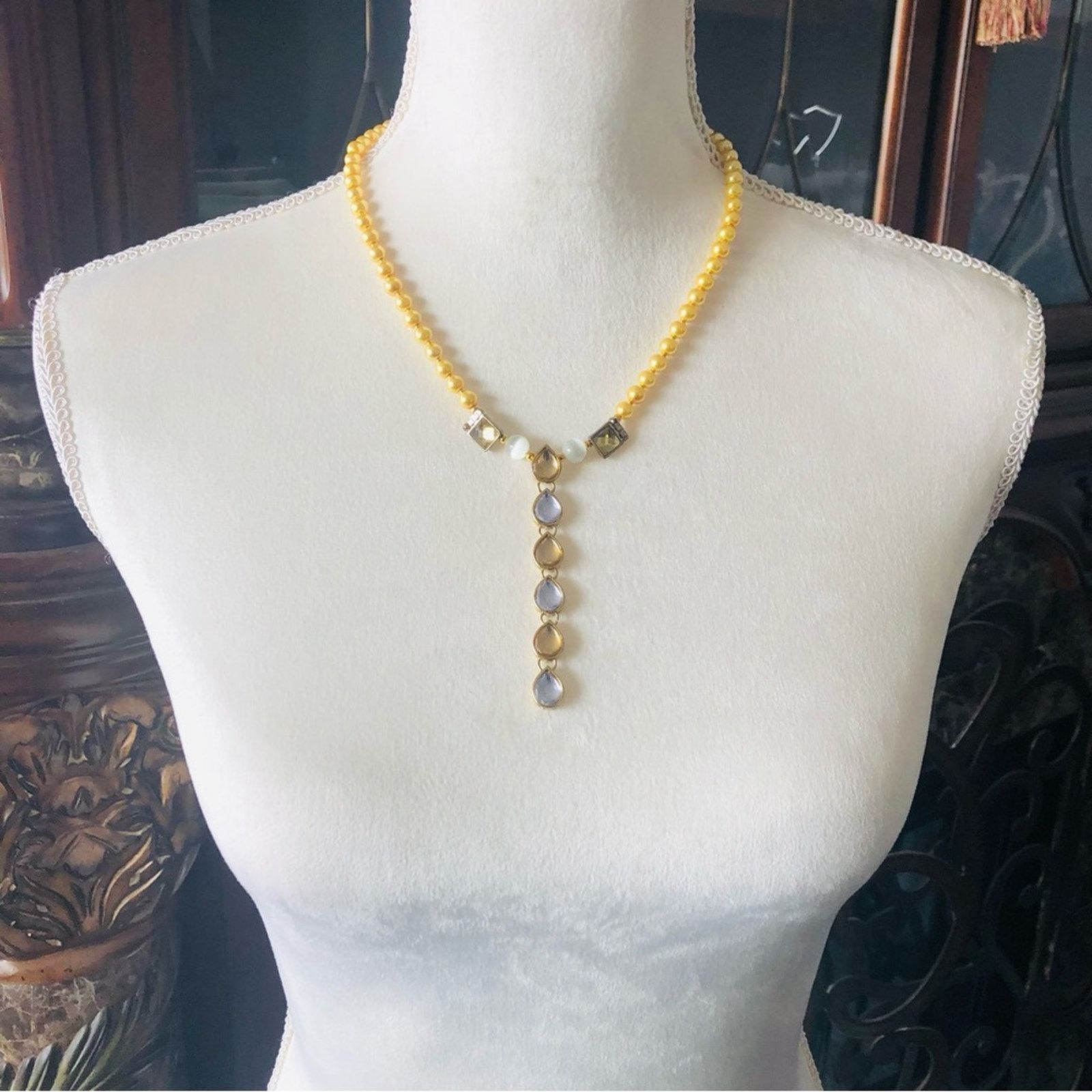 Handmade Handcrafted repurpose stay gold cascade Pearl necklace Size ONE SIZE - 5 Thumbnail