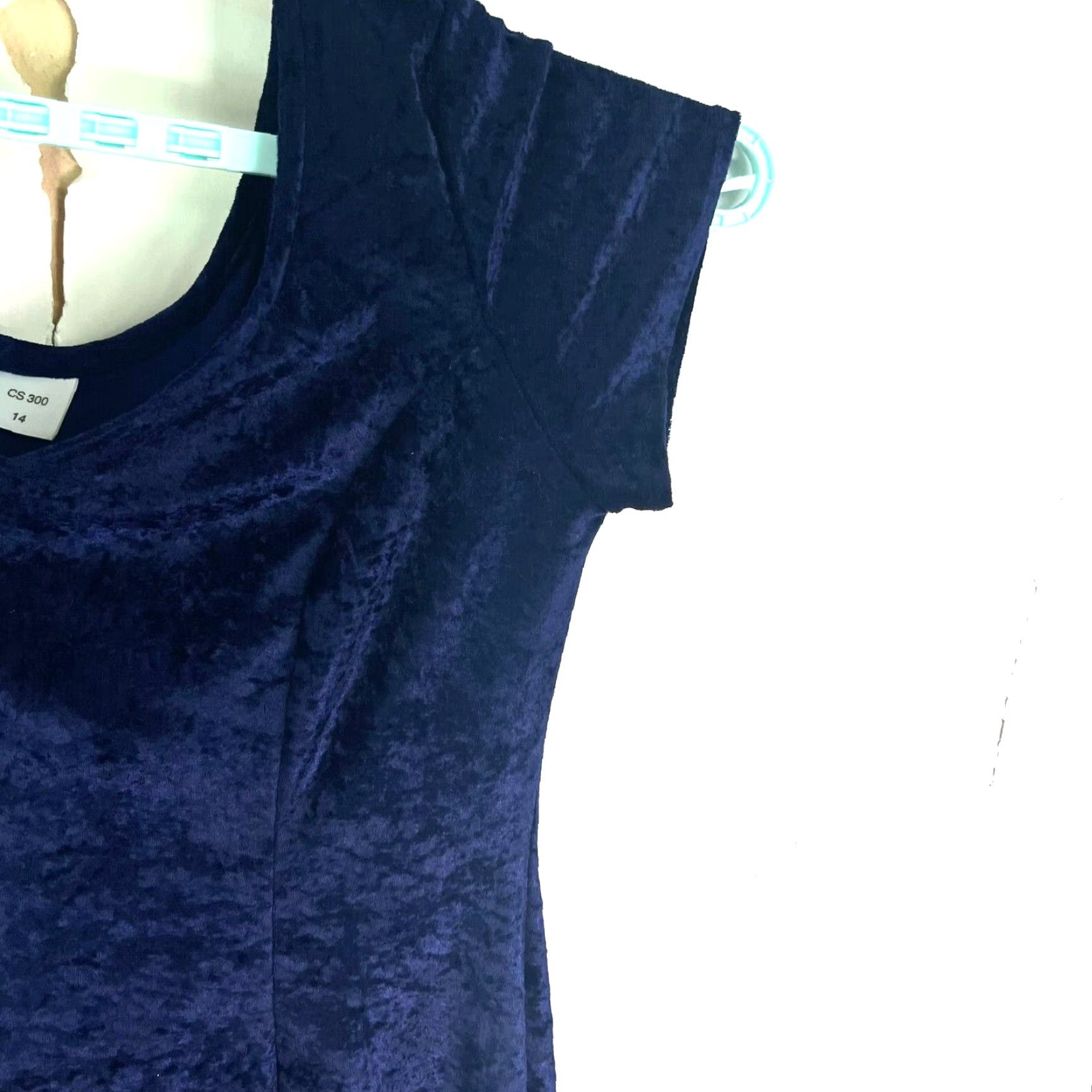 Velvet Blue Crushed Velvet Midi Dress Women's Size 14 Made in UK Pleated Size M / US 6-8 / IT 42-44 - 2 Thumbnail