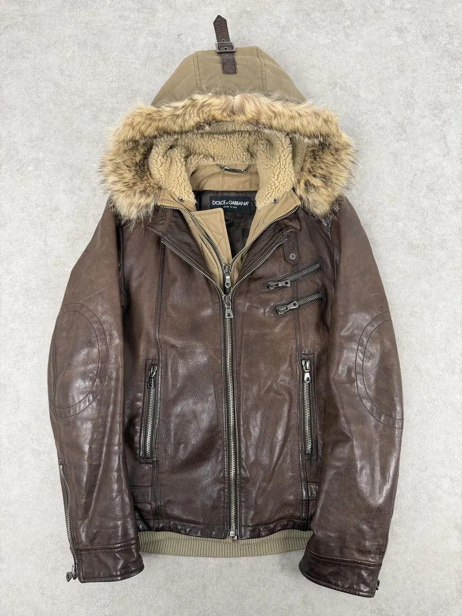 Dolce & Gabbana AW2005 Dolce & Gabbana Brown Fur Hooded Buffalo Leather Jacket Size US M / EU 48-50 / 2 - 1 Thumbnail