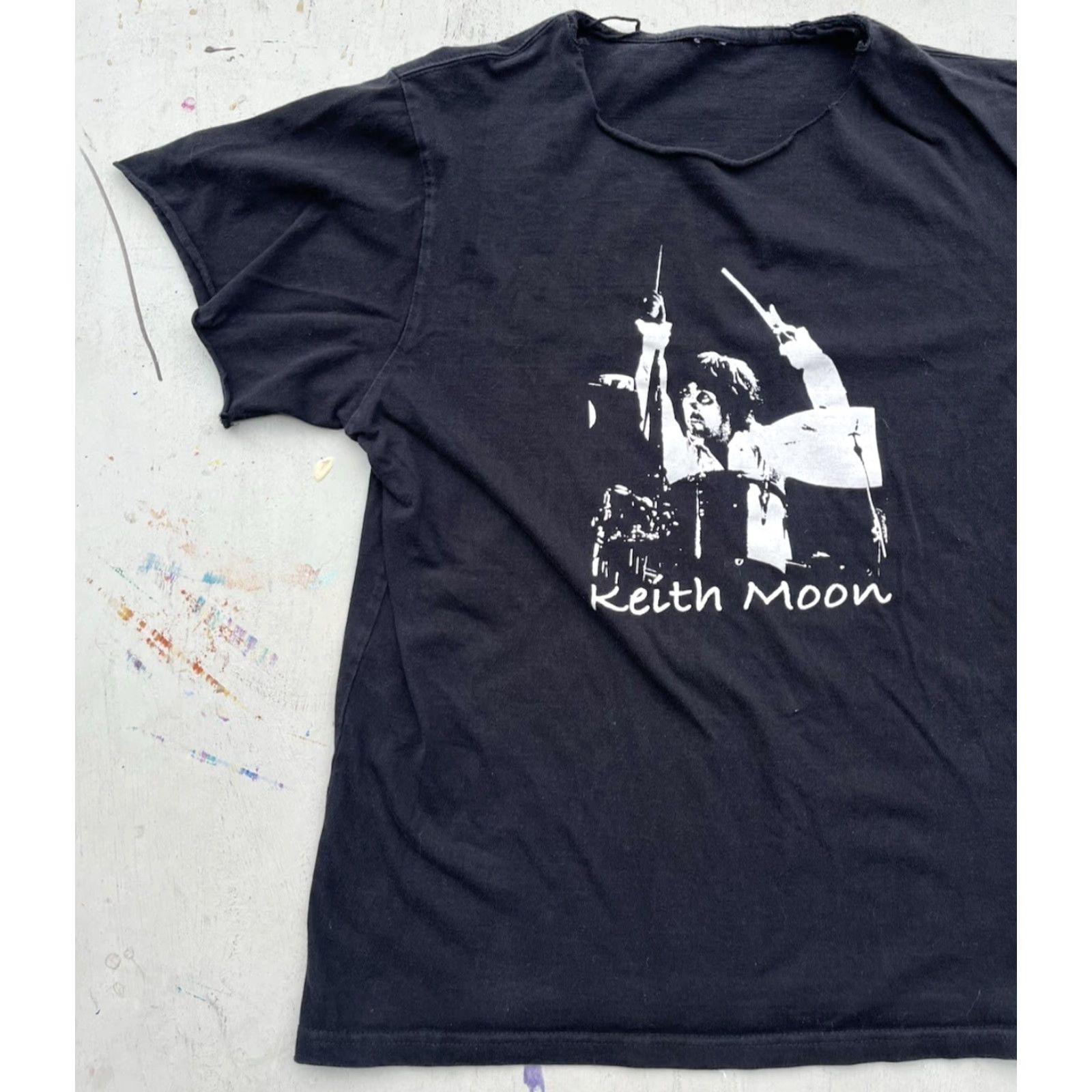 Vintage Men's Keith Moon T-Shirt Black Spell-Out DISTRESSED NO SIZE 70s 60s The Who Rock Size US M / EU 48-50 / 2 - 4 Thumbnail
