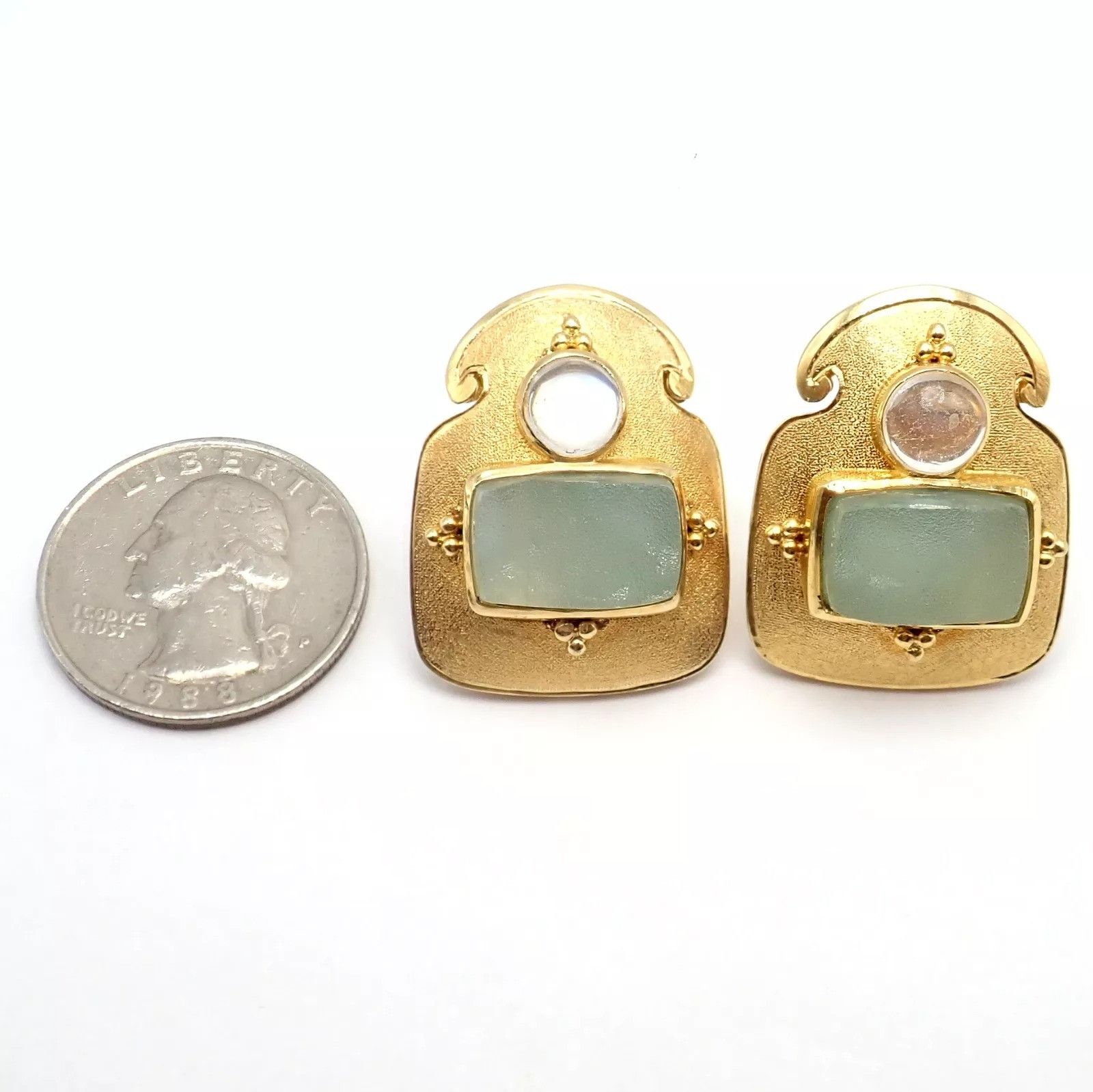 Vintage Paula Crevoshay 18k Gold Smithsonite Moonstone Earrings OOAK Size ONE SIZE - 5 Thumbnail