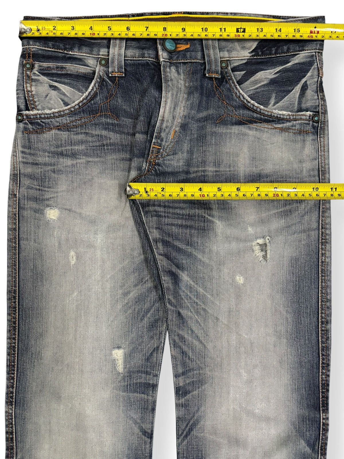 Edwin Vintage Edwin Blue Trip Faded Wash Flare Distressed Jeans Size US 33 - 15 Thumbnail
