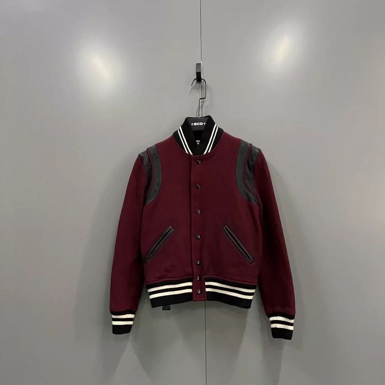Saint Laurent Burgundy Contrast Baseball Jacket