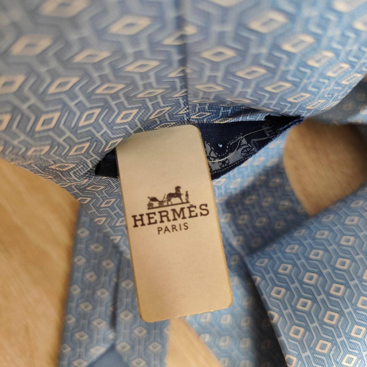 Hermes Hermes Paris Silk Tie 5401 OA Geometry Blue Size ONE SIZE - 6 Thumbnail