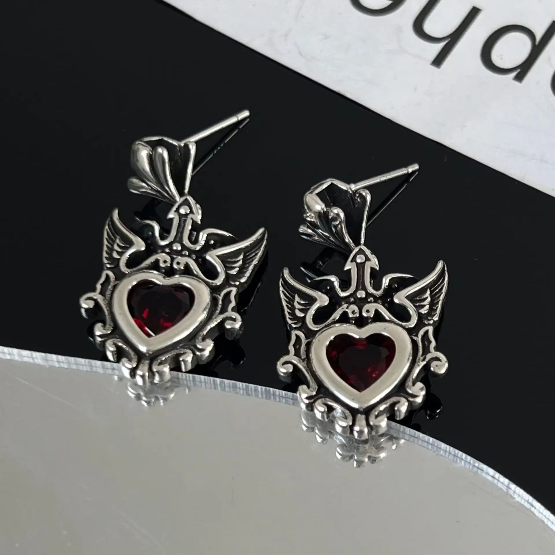 Jewelry Crown Swan Heart Rhodolite Stone Earring Size ONE SIZE - 6 Thumbnail