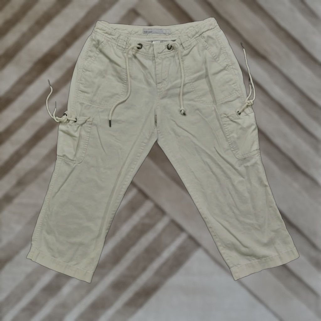 Old Navy Old Navy Cargo Pants Womens 8 Cream White Cropped Cotton Linen Blend Y2K Size 30" / US 8 / IT 44 - 1 Thumbnail